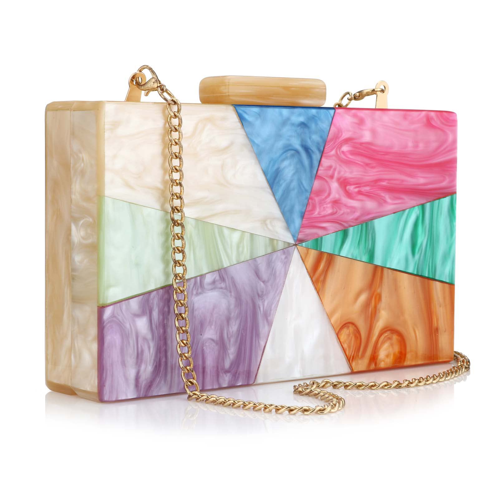 YYW Acrylic Clutch Purse for Women - Marble Pattern Evening Crossbody Bag with Detachable Chain - Perfect for Wedding, Party & Special Occasions