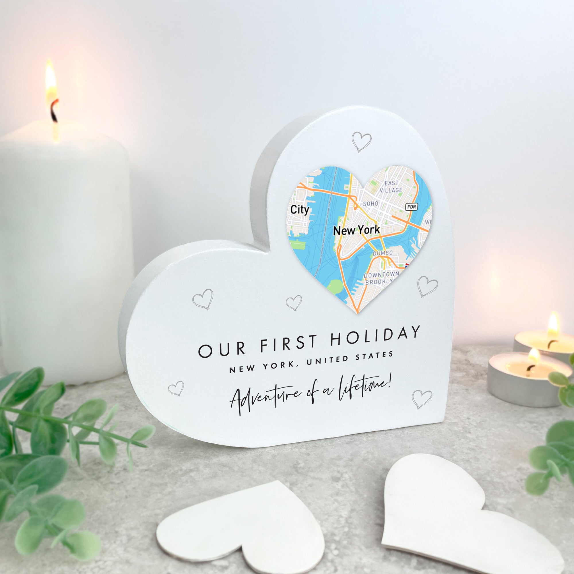 Personalized Heart Map Location White Freestanding Acrylic Sign - Custom Wedding Gift, Anniversary Keepsake, Home Decor for Couples & Loved Ones