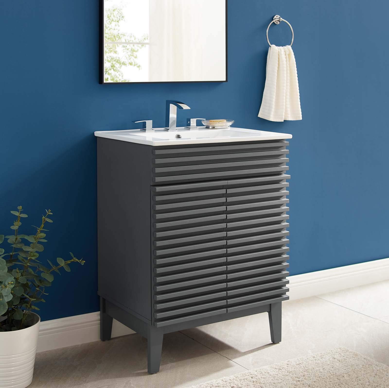 Modway Render 24 Inch Vanity with Sink - Modern Bathroom Floor Cabinet in Gray White | Perfect for Small Bathrooms, Powder Rooms & Apartment Remodels