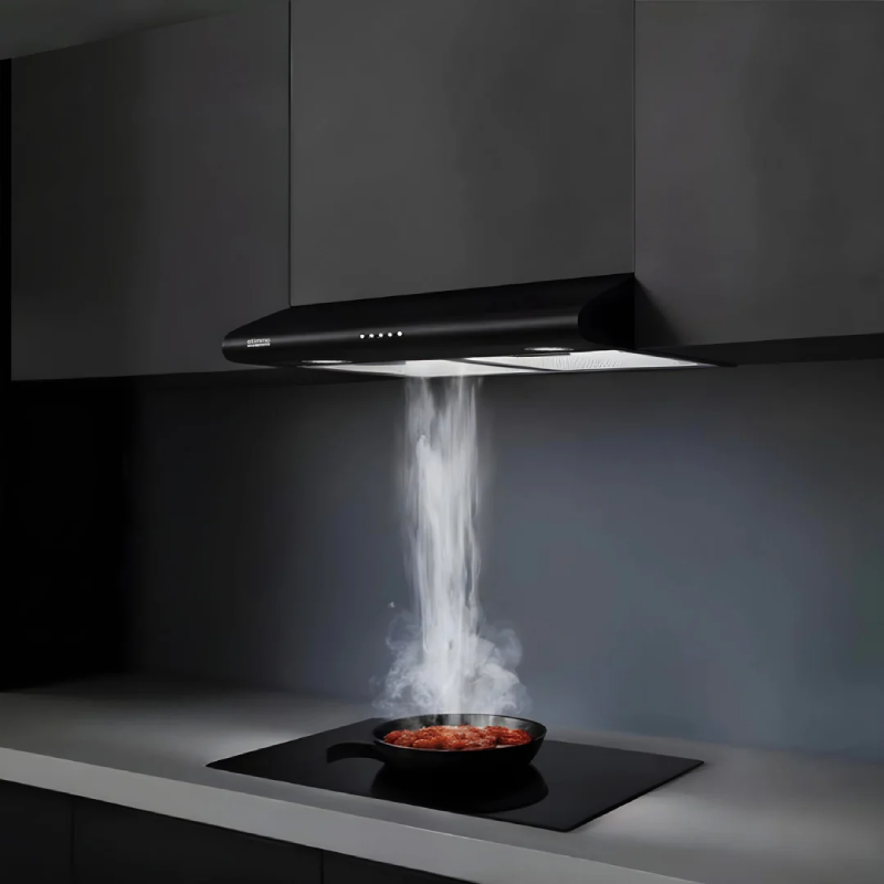 Europace ECH2508EBK 60cm Slimline Range Hood - Black Stainless Steel Kitchen Exhaust Fan with LED Lights - Perfect for Modern Apartments & Small Kitchens