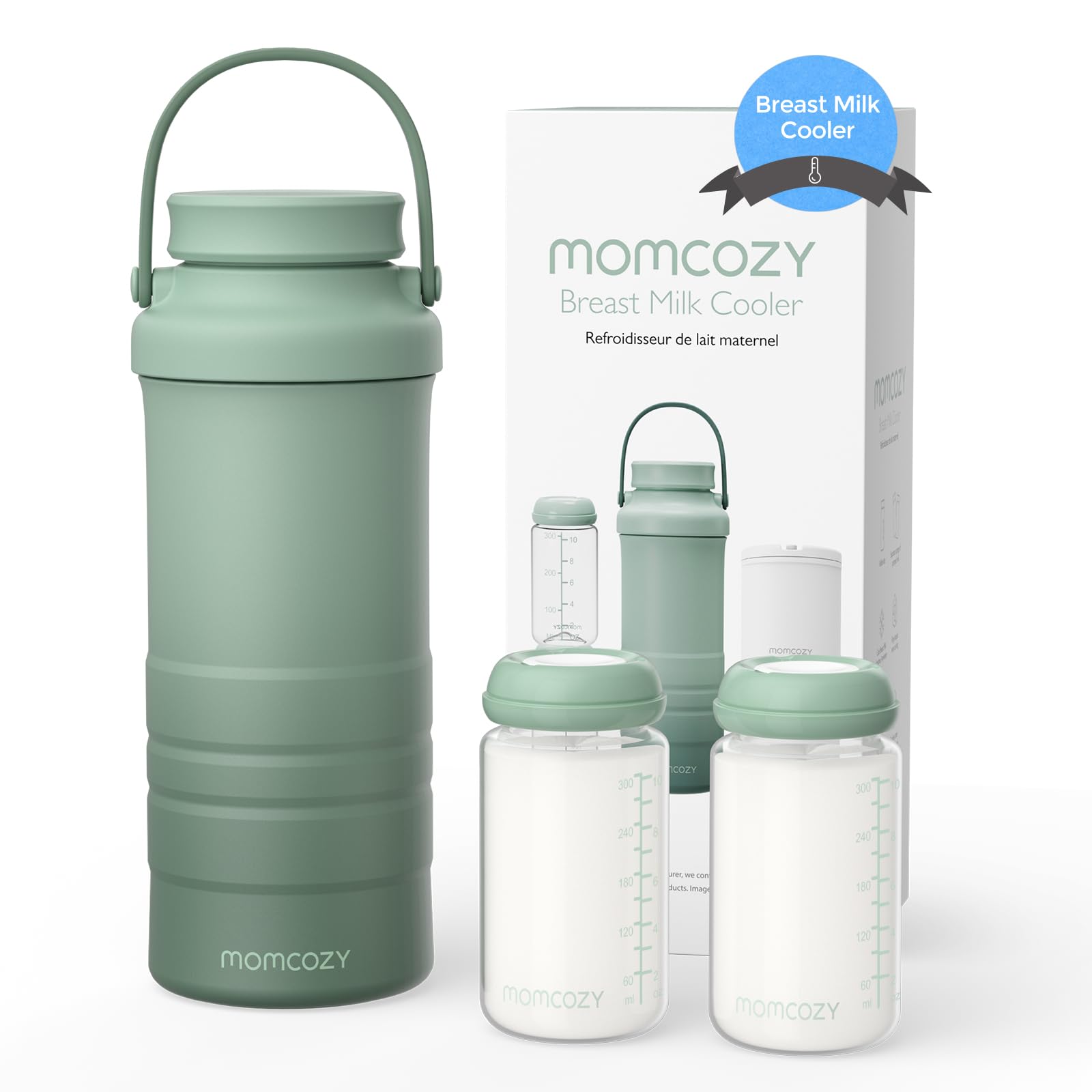 Momcozy 22oz Portable Breast Milk Cooler Bag - 24-Hour 360° Cooling for Outdoor Travel, Large Capacity Breastmilk Storage with 2 Baby Bottles (Green) | Perfect for Working Moms, Day Trips & Pumping On-The-Go