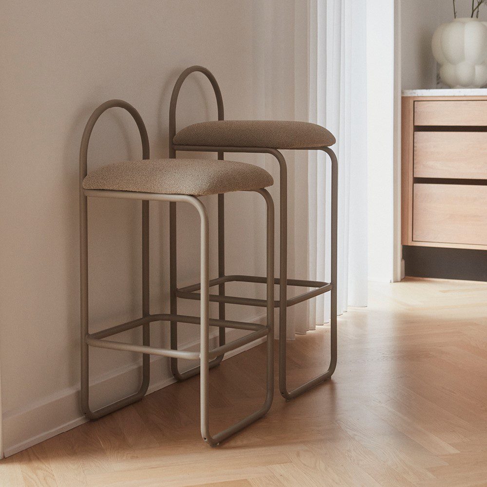 AYTM Angui Bar Chair - Modern Counter Stool with Taupe Boucle Upholstery, 2 Height Options for Kitchen Island, Breakfast Bar & Dining Room Decor