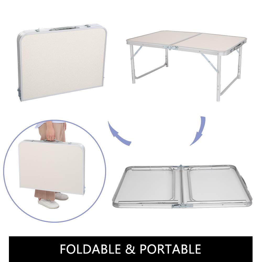 3FT Lightweight Aluminum Folding Camping Table - Portable Outdoor Picnic Table with Carrying Handle for Backpacking, Beach, Tailgating & RV Trips