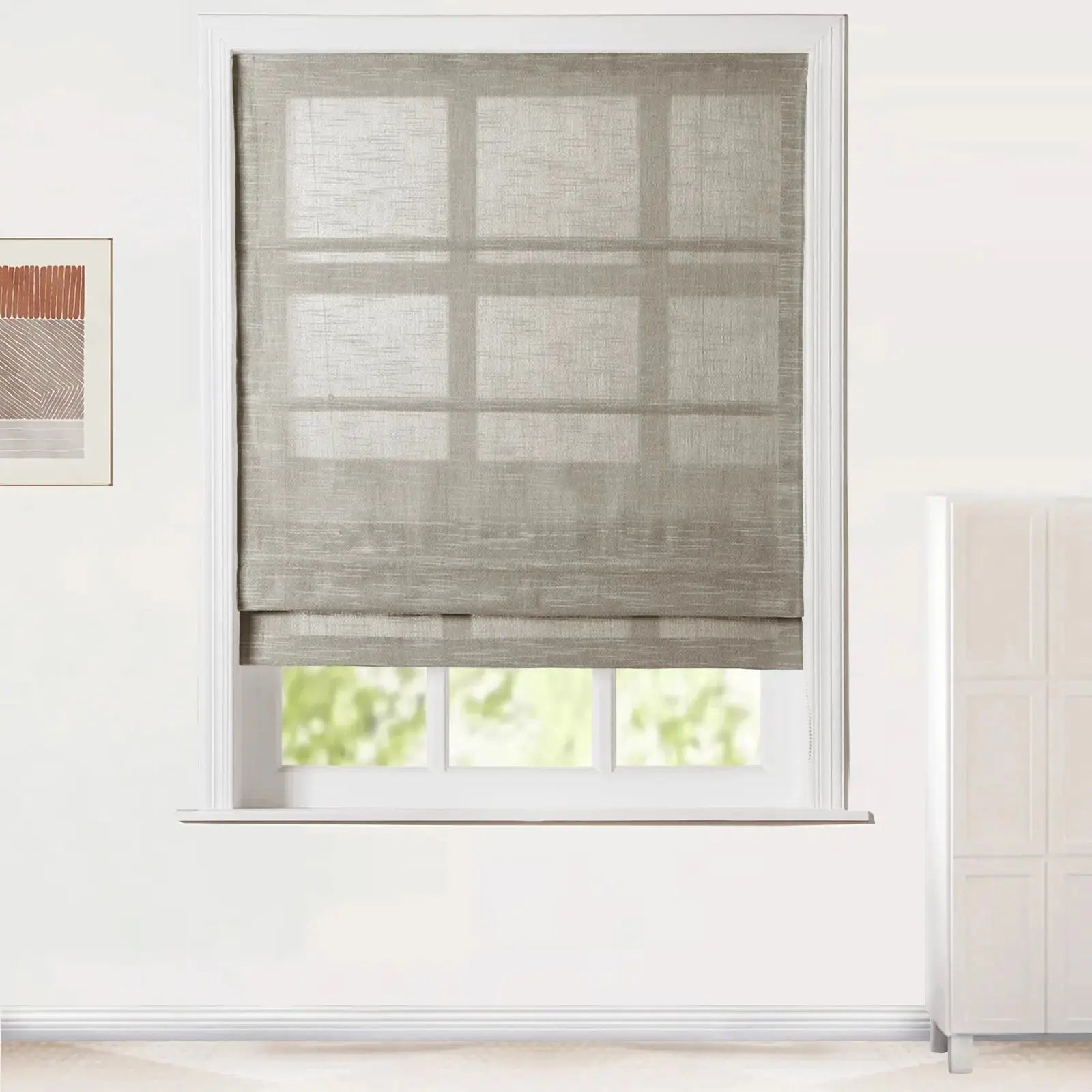 Jawara Linen Cotton Roman Shade with Cord Lift - Elegant Window Treatment for Living Room, Bedroom & Office