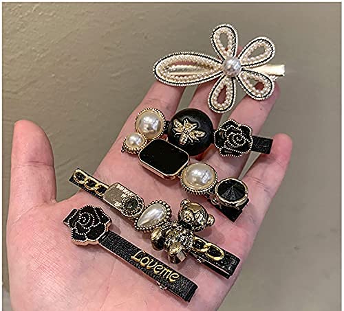 5-Piece Korean Style Pearl Metal Hair Clips - Elegant Plastic Pearl Barrettes Hairpins for Women & Girls (Black) | Perfect for Weddings, Parties, and Everyday Hairstyling