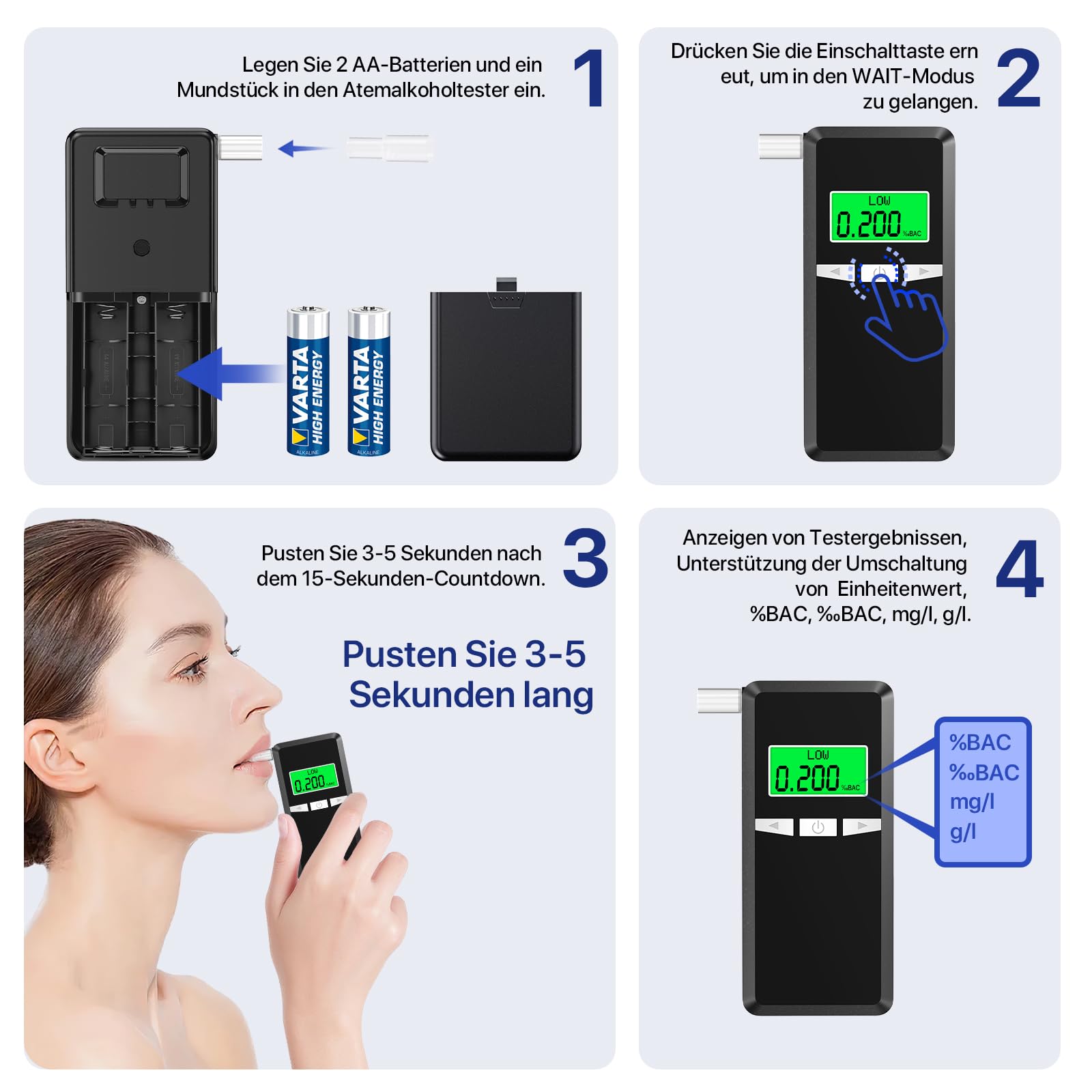 Upgraded High-Accuracy Digital Breathalyzer with Blue LCD Display - Professional Alcohol Tester for Home, Party, Workplace & Road Safety - Includes 10 Disposable Mouthpieces (Personal & Professional Use)