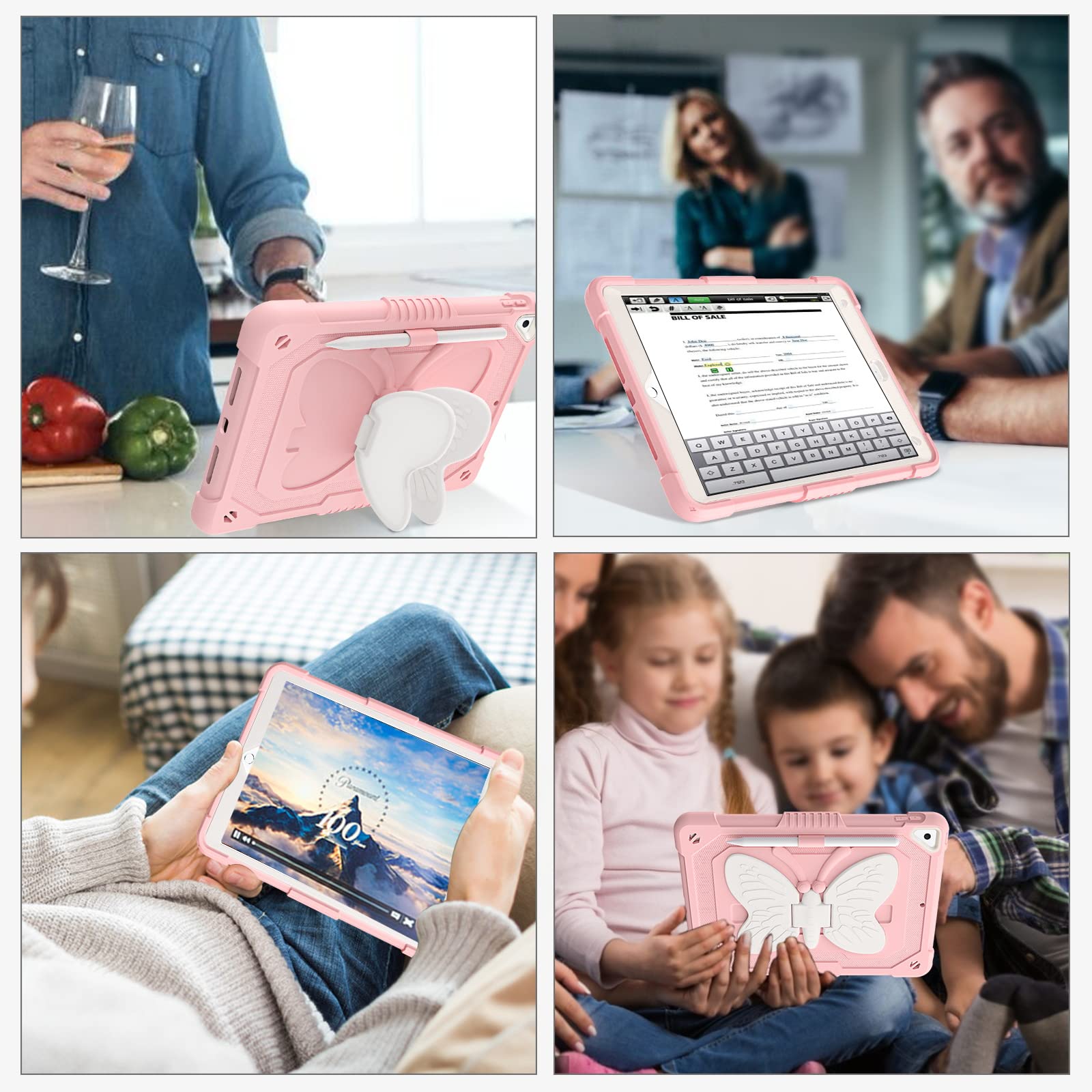 GUAGUA 2 in 1 Shockproof iPad Case with Kickstand - Rugged Protective Cover with Pen Holder for iPad 6/5/Air 2/9.7/Pro 9.7 - Anti-Scratch, Durable Design in Pink/Beige - Perfect for Travel, Work & School Use