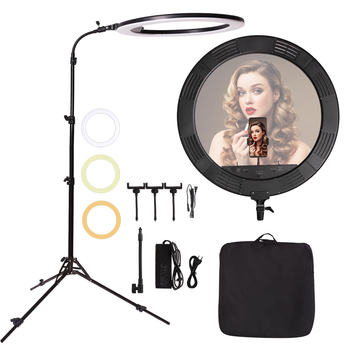 25-inch Ring Light with Stand & Phone Holder - 80W Dimmable LED Bi-Color (3000K-6600K) for Makeup, Selfie, YouTube Videos, Beauty Studio, Tattoo & Eyelash Extensions - Perfect for Content Creators, Vloggers & Professional Makeup Artists