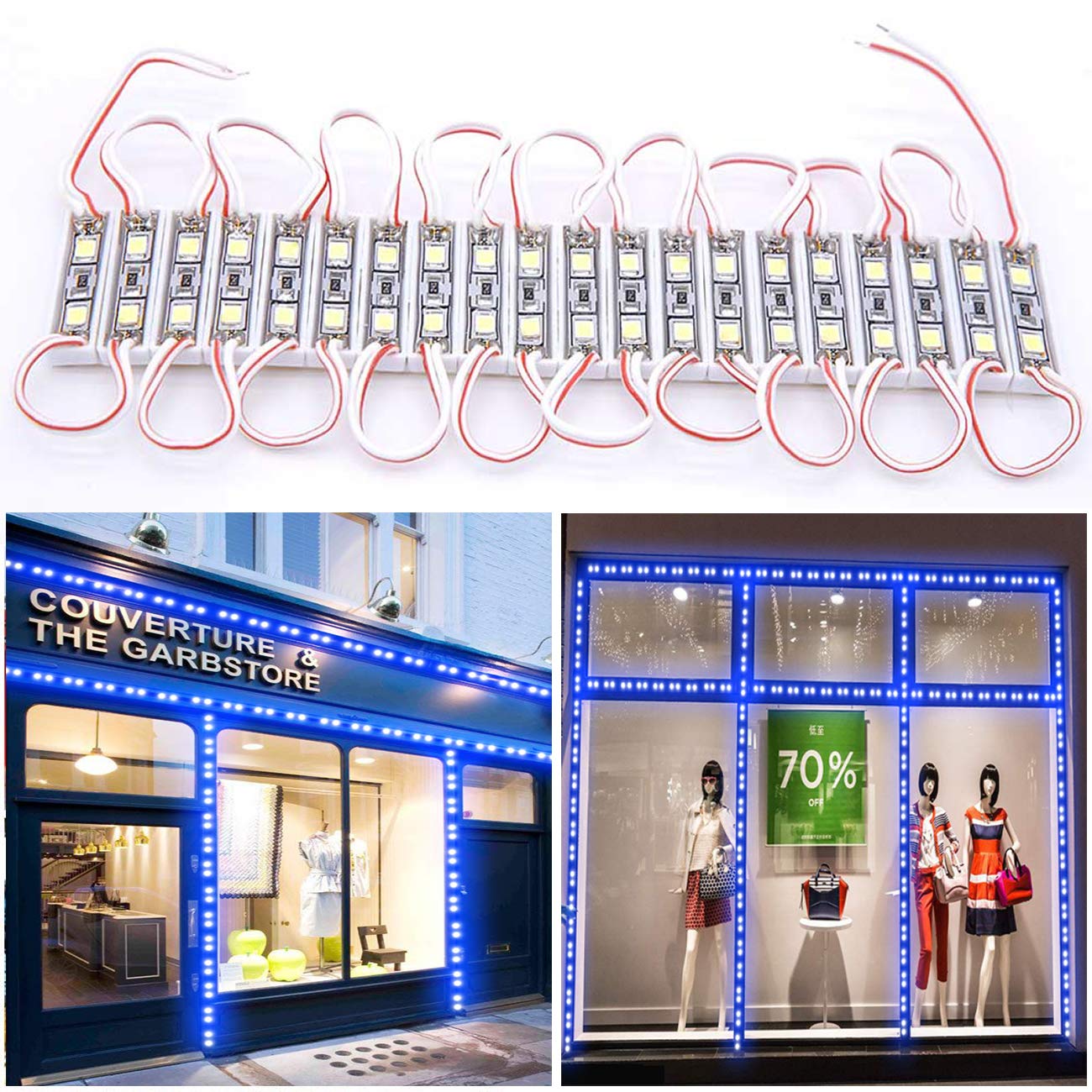 Pomelotree 10ft 40-Piece Waterproof Blue LED Strip Lights (2 Packs) - 2835 LED Module for Window, Storefront & Advertising Signs - Durable Decorative Lighting for Retail Displays, Holiday Decor & Commercial Signage