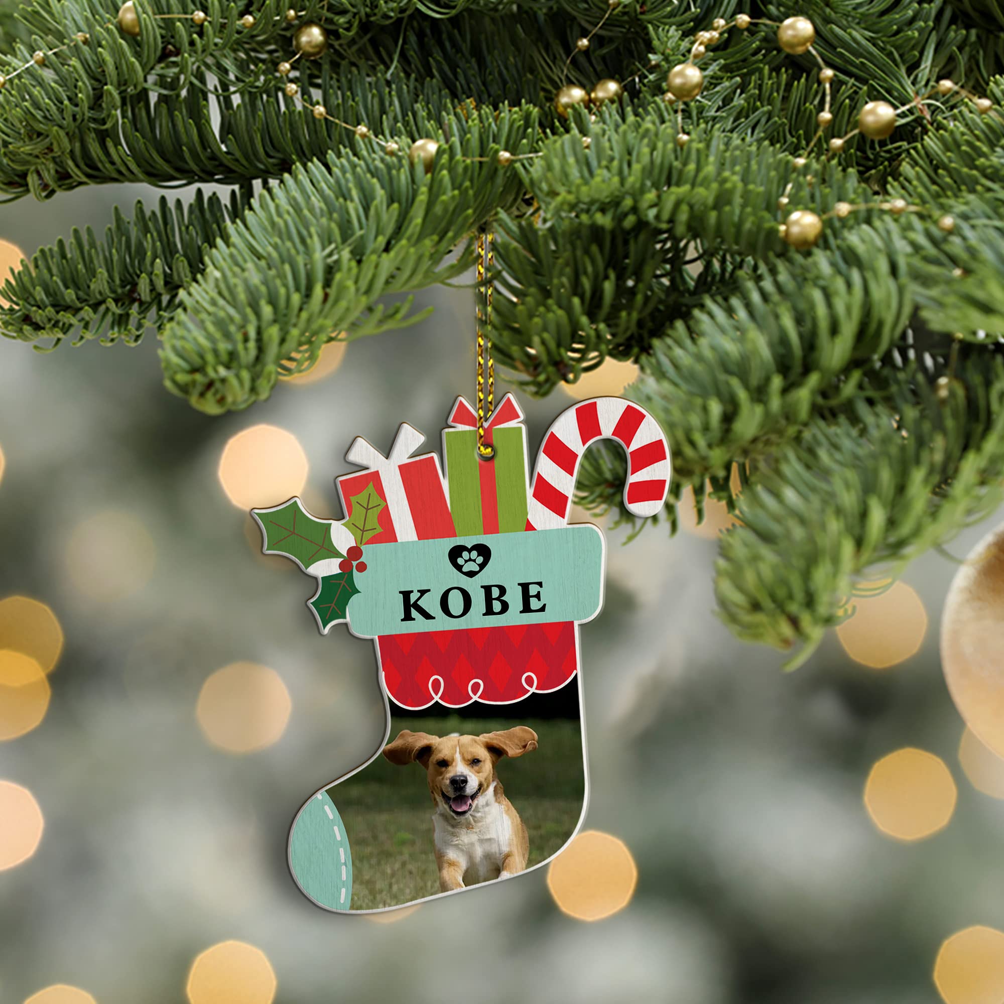 Personalized Dog Christmas Ornament with Name - Custom Wooden Pet Memorial Gift for Dog Lovers - Handmade Dog Bone & Socks Decor - Perfect for Holiday Tree Decorating, Pet Loss Remembrance & Dog Owner Gifts 2024