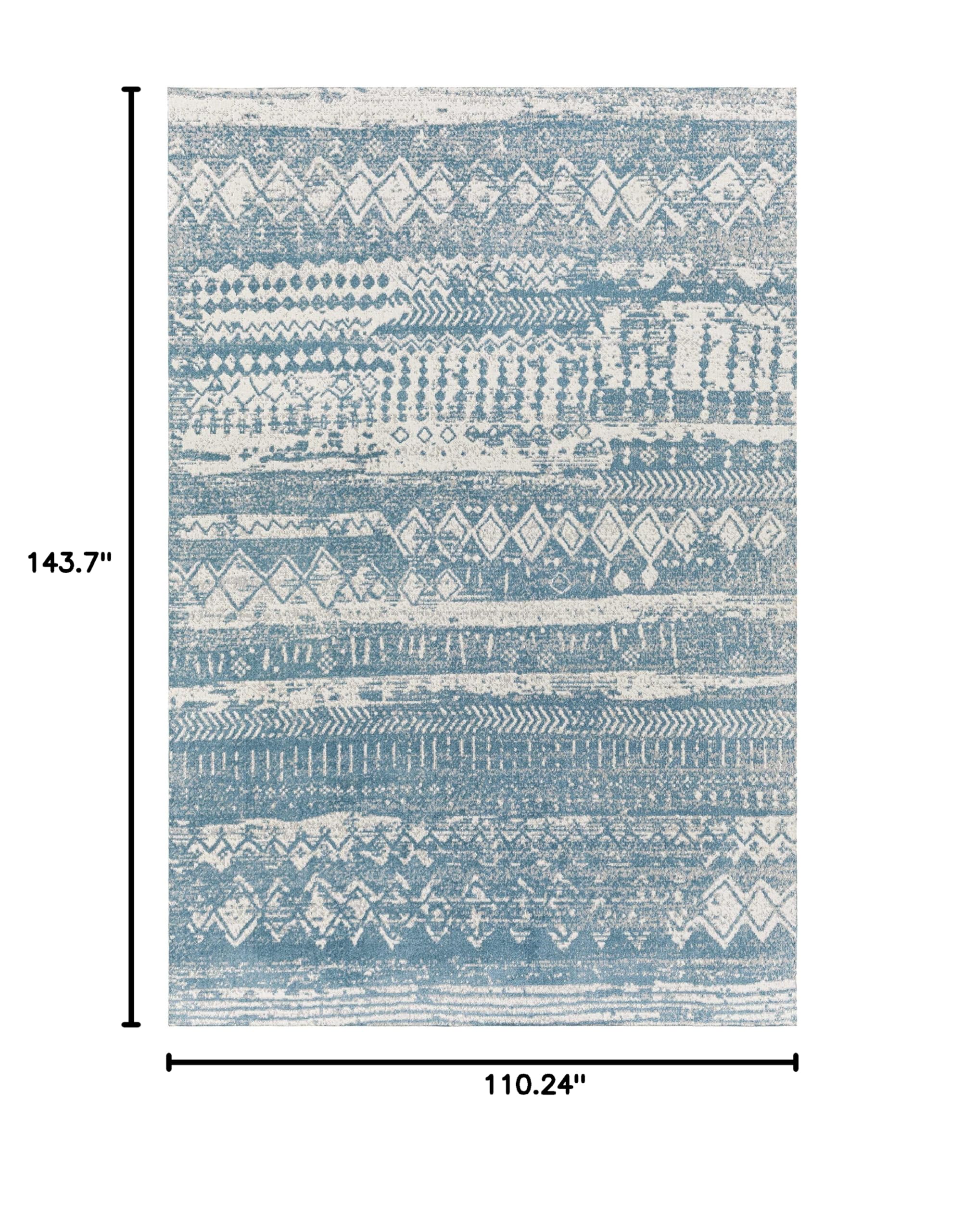 Premium Hauteloom Fatsa Washable Area Rug - Soft Blue & Gray Modern Design - 9'3