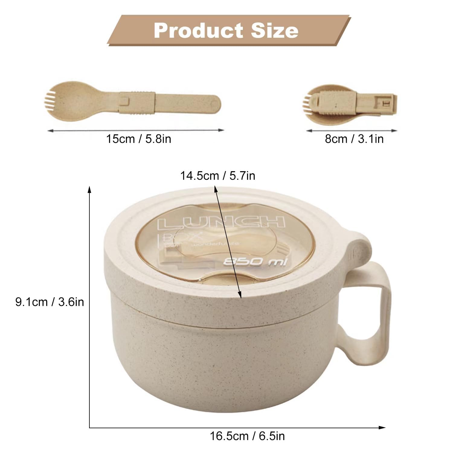 Rarapop 28.7oz Microwave Safe Soup Bowl with Lid - Wheat Straw Ramen Noodle Cup for Instant Noodles, Oatmeal, Gumbo, Salad & Cereal - BPA-Free, Eco-Friendly, Easy-Grip Design (Beige) - Perfect for Office Lunch, Camping & Dorm Room Meals