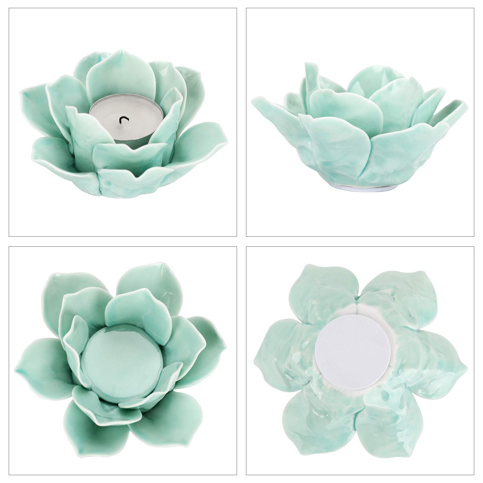 OwnMy 4.5 Inch Green Ceramic Lotus Flower Tealight Holder - Elegant Lotus Petals Candle Holder for Home Decor, Wedding, Party & Meditation - Includes Gift Box | Perfect for Centerpieces, Spa Relaxation & Yoga Room Ambiance