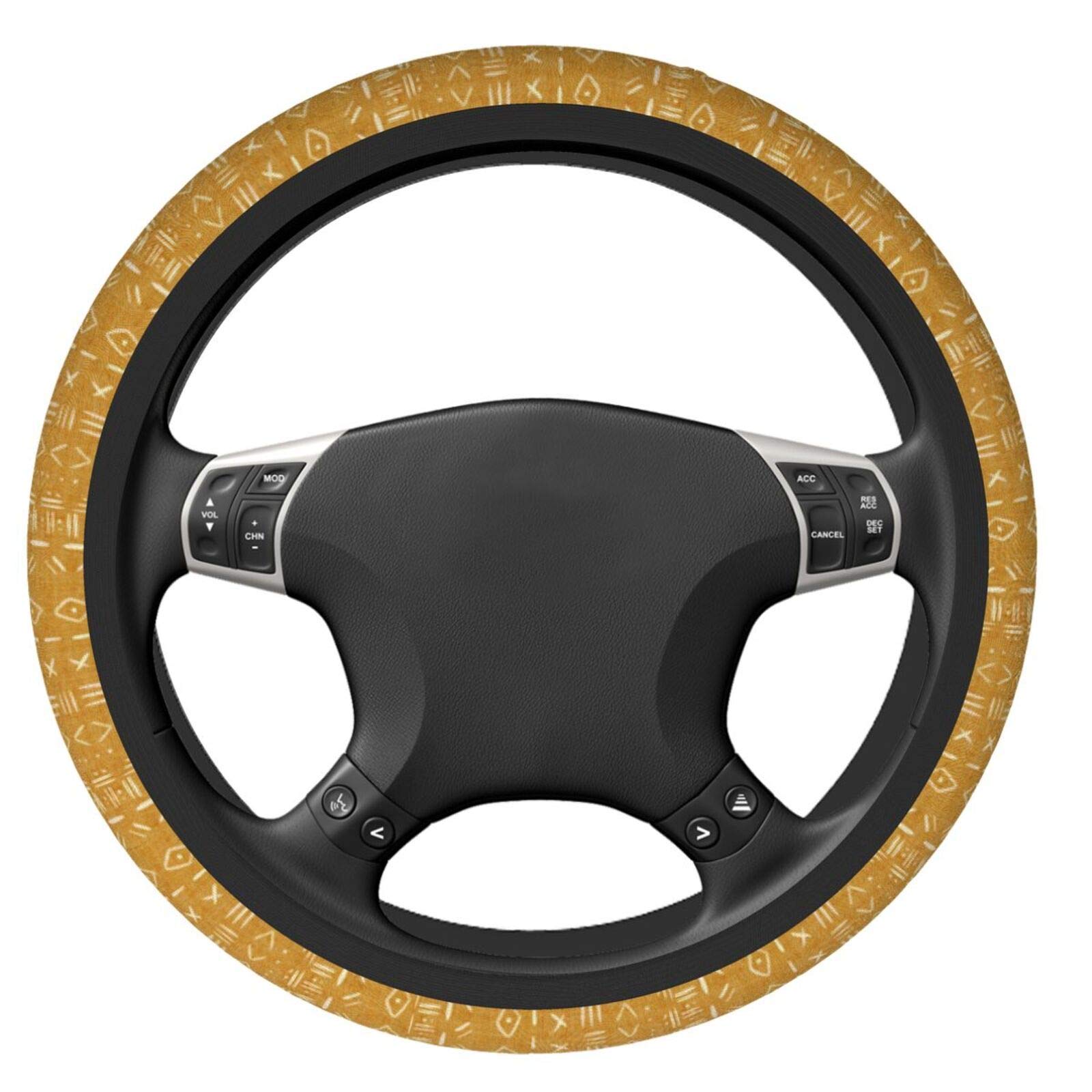 Universal 15 Inch Bohemian Tribal Car Steering Wheel Cover - Mustard Color for Women, Men & Girls | Non-Slip Grip & Stylish Protection for Daily Commute & Road Trips