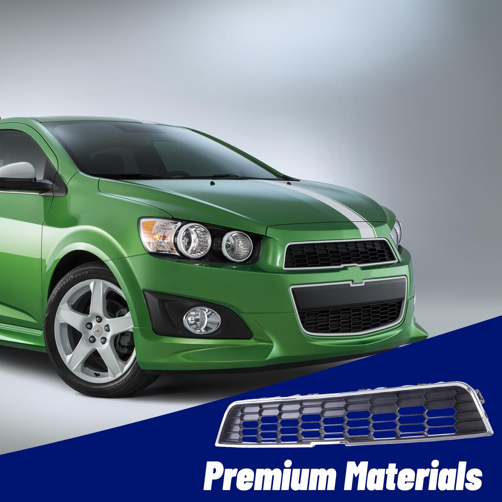 Chrome & Black Front Grille Assembly Replacement for 2012-2016 Chevrolet Sonic Hatchback/Sedan - Upper Grille with Frame Trim - Perfect for Car Restoration & Custom Upgrades