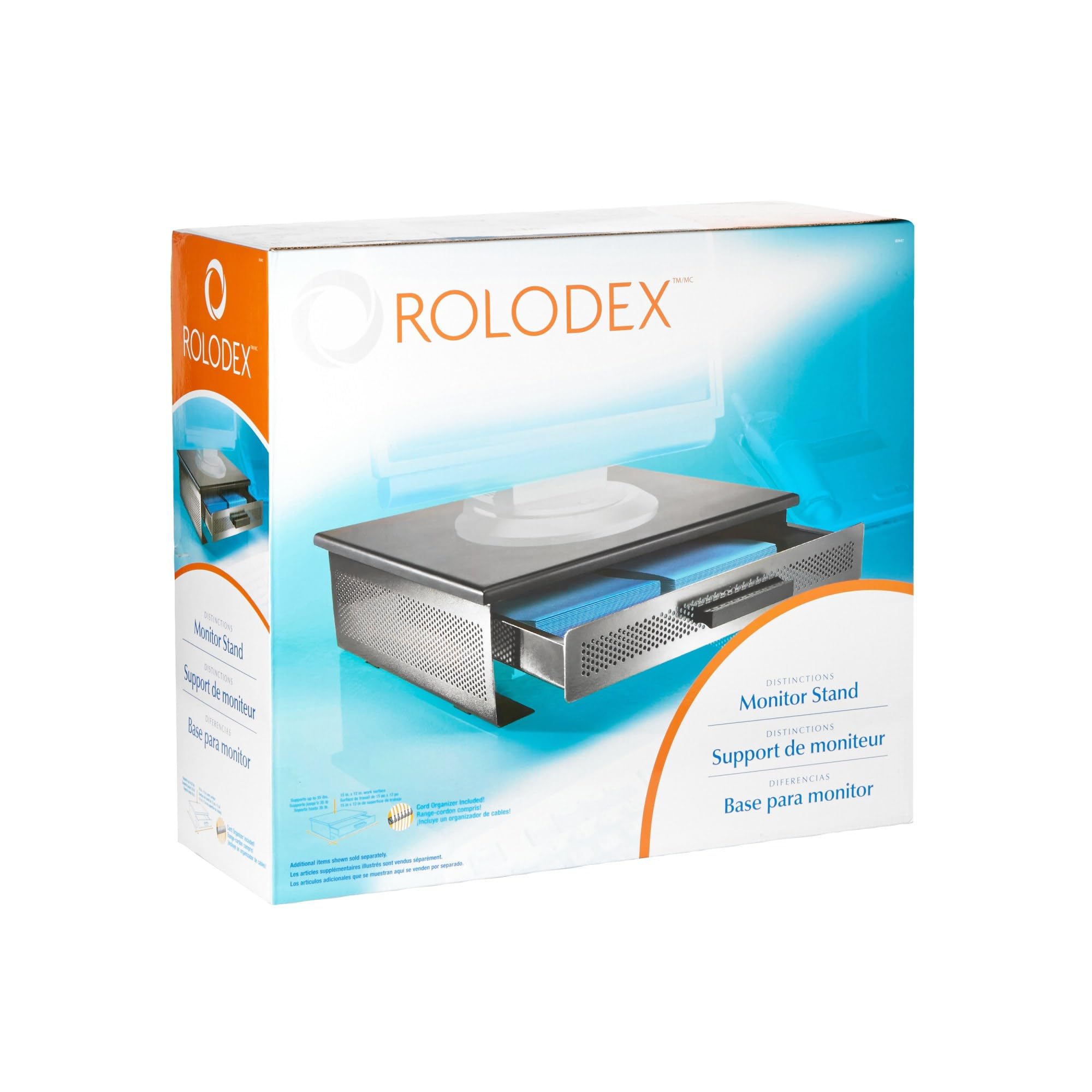Rolodex 82447 Black & Gunmetal Punched Metal and Wood Monitor Stand - Ergonomic Desk Organizer for Home & Office Workspace