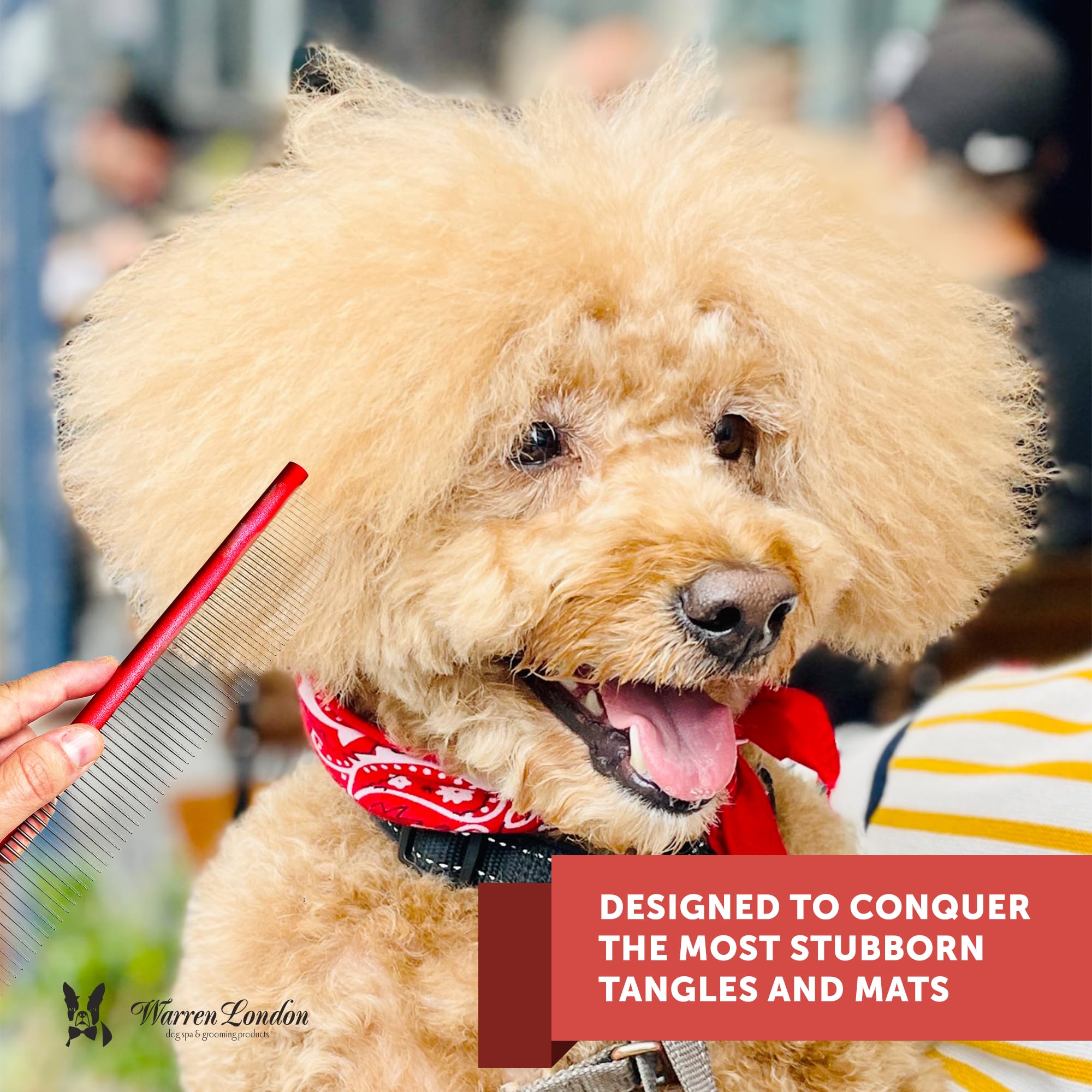 Warren London Detangling Comb for Dogs - 10 Inch Pet Grooming Brush for Small, Medium & Large Dogs | Ergonomic Design for Comfort & Durability | Deshedding Tool for Cats & Dogs | Perfect for Home Grooming & Professional Pet Care
