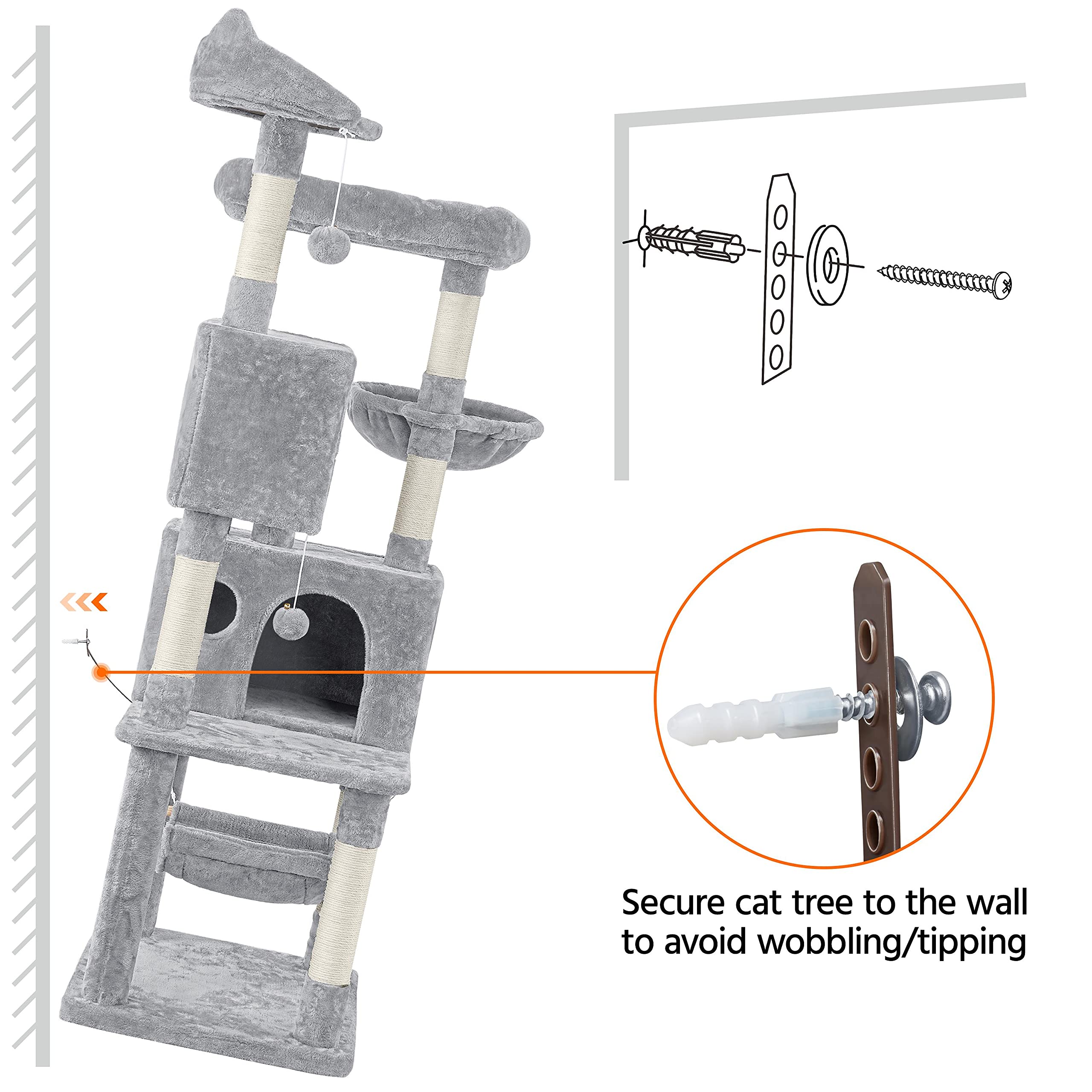 Topeakmart 64.5'' Large Cat Tree Condo Tower with Scratching Posts, Perches & Hammock - Multi-Level Cat Playhouse Furniture for Indoor Cats - Perfect for Play, Rest & Climbing in Living Rooms & Bedrooms