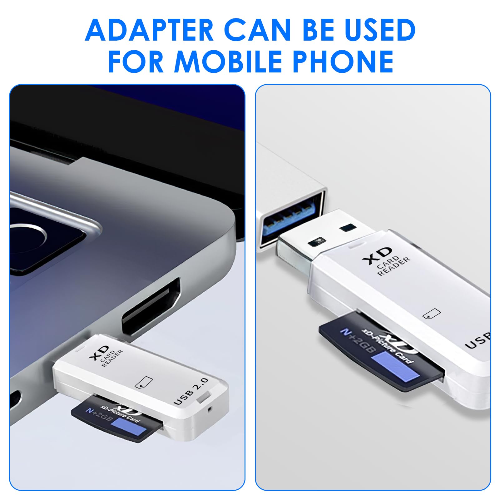 USB 2.0 XD Memory Card Reader - Portable Compact Flash Card Adapter with 480MB/s Speed for Fuji & Olympus Cameras | Plug & Play for Windows & Mac | Perfect for Travel Photography & Quick File Transfers