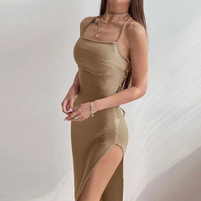 Sexy Backless Bodycon Bandage Midi Dress for Women - Summer Wrap Slim Spaghetti Strap Dress for Beach, Party & Night Out