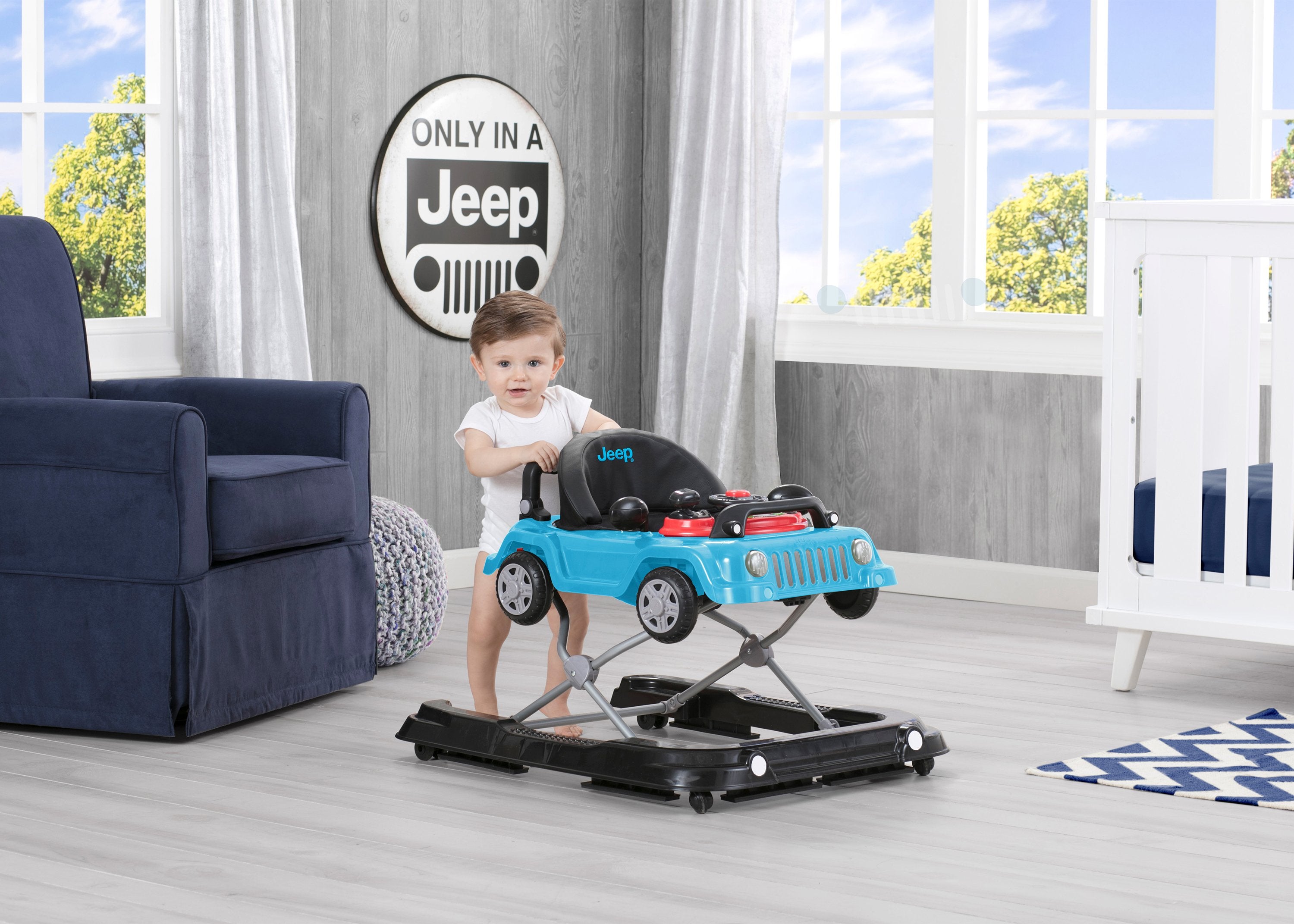 Jeep® Classic Wrangler 3-in-1 Grow With Me Baby Walker - Adjustable Infant to Toddler Walker with Wheels for Learning to Walk - Perfect for Indoor Play & First Steps Development