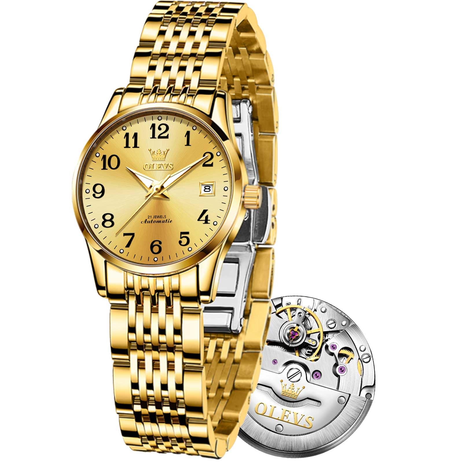 OLEVS Women's Automatic Diamond Watch - Small Face Self-Winding Ladies Dress Watch, Waterproof & Fashionable - Perfect for Business, Party & Everyday Wear