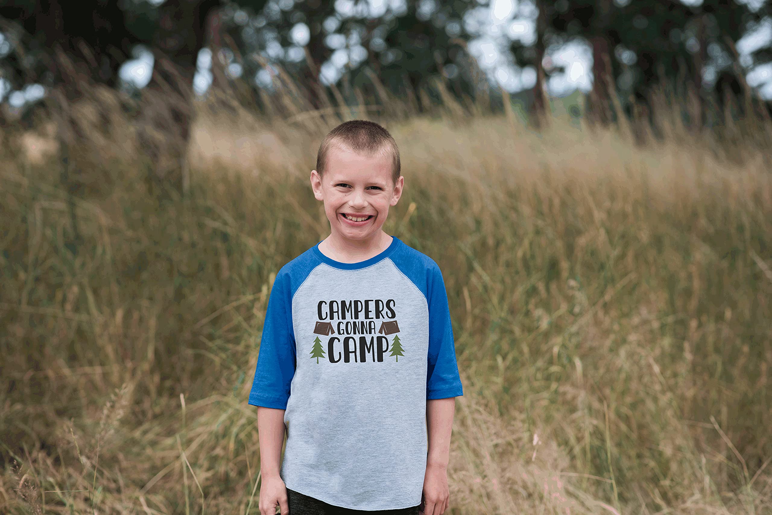 7 ate 9 Apparel Kids Camping T-Shirt - Blue Cotton Tee for Outdoor Adventures, Hiking & Family Camping Trips