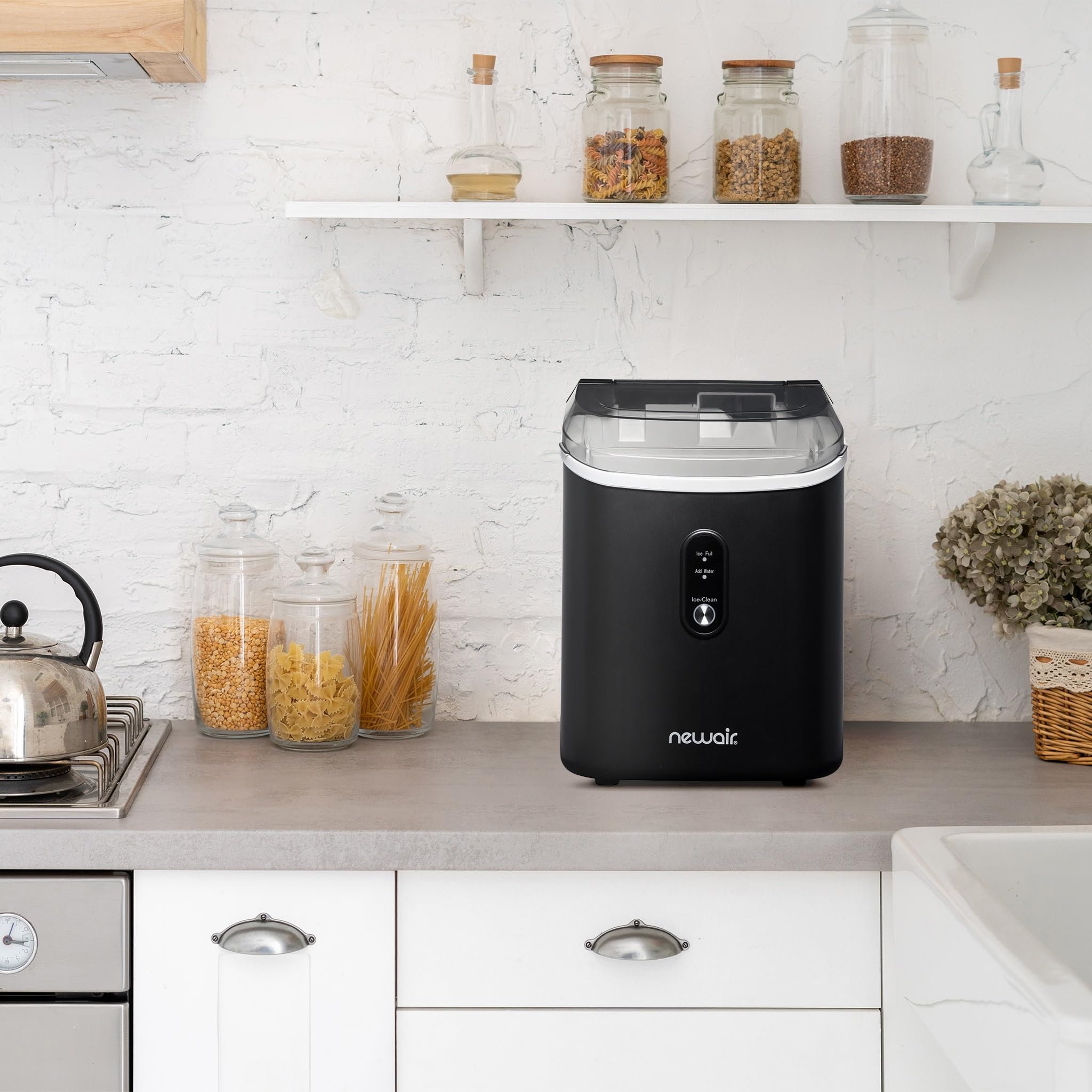 Newair Nugget Countertop Ice Maker Machine - 26 lbs. Daily Output, Self-Cleaning, Refillable Water Tank | Matte Black Electric Sonic Ice Maker for Perfect Nugget Ice | Ideal for Home Kitchens, Offices, Coffee Bars & Entertaining