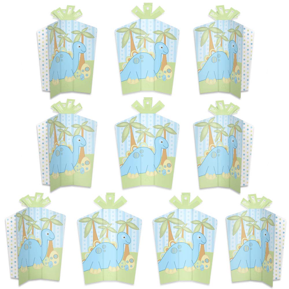 Big Dot of Happiness Baby Boy Dinosaur Table Decorations - 10 Count Fold and Flare Centerpieces for Baby Shower, Birthday Party & Nursery Decor - Dinosaur Theme Party Supplies for Kids Room