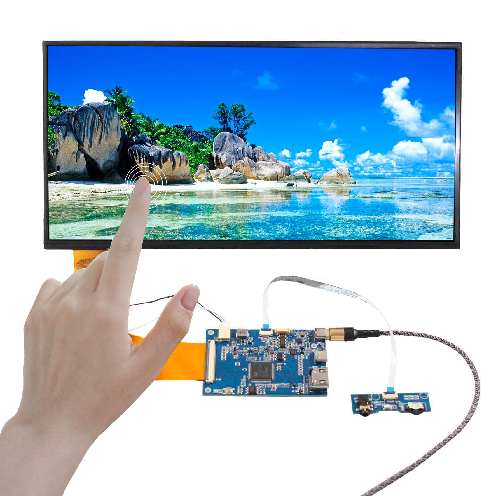 11.6 Inch IPS LCD Touchscreen Display - 1728x828 Resolution, Type-C & Mini HDMI Ports, 70-Pin LVDs Controller Board - Perfect for DIY Monitors, Digital Signage, and Industrial Control Panels