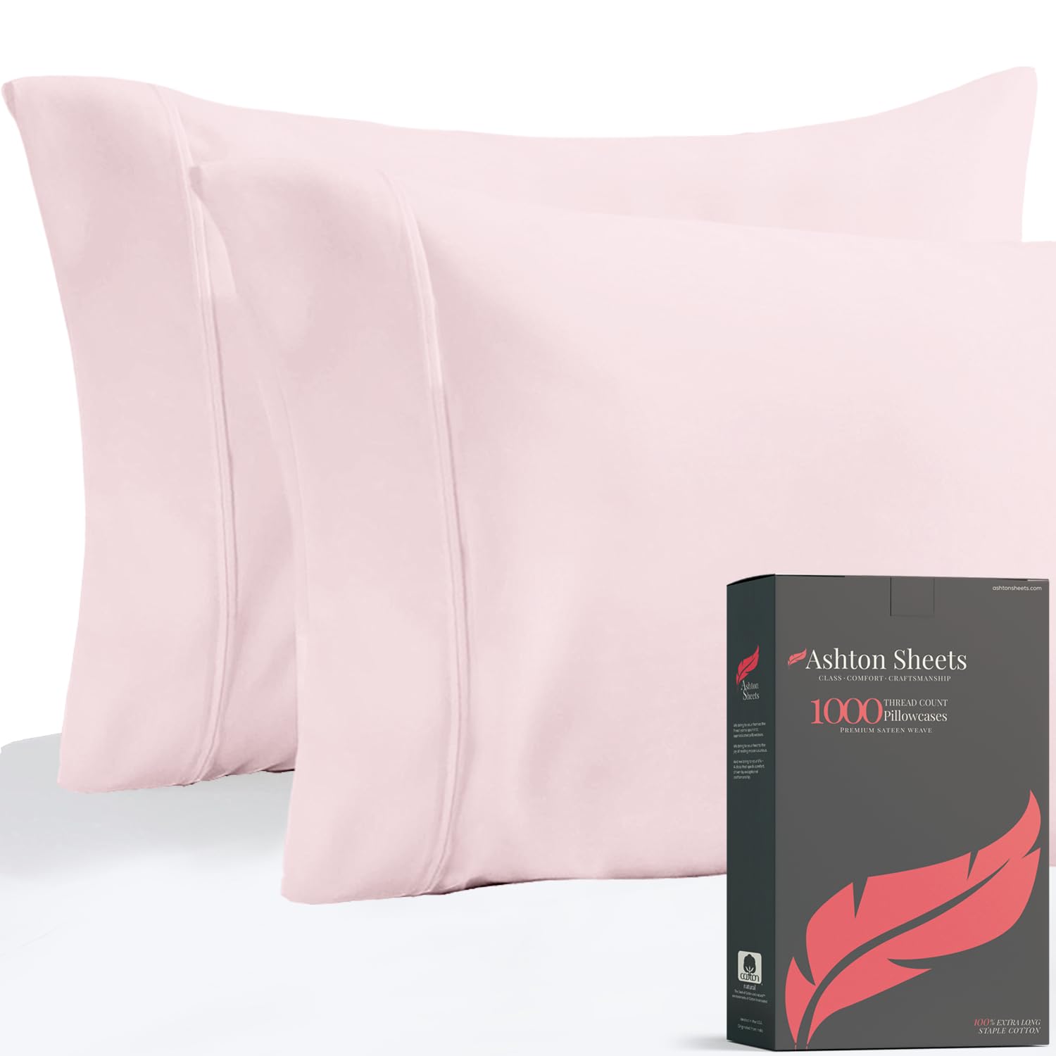 Premium 1000-Thread-Count Egyptian Cotton Pillowcases - 100% Extra Long Staple Cotton, Soft & Breathable Sateen Weave (Standard/Queen, 2-Pack) | Luxury Bedding for Hotels, Guest Rooms & Upscale Home Decor