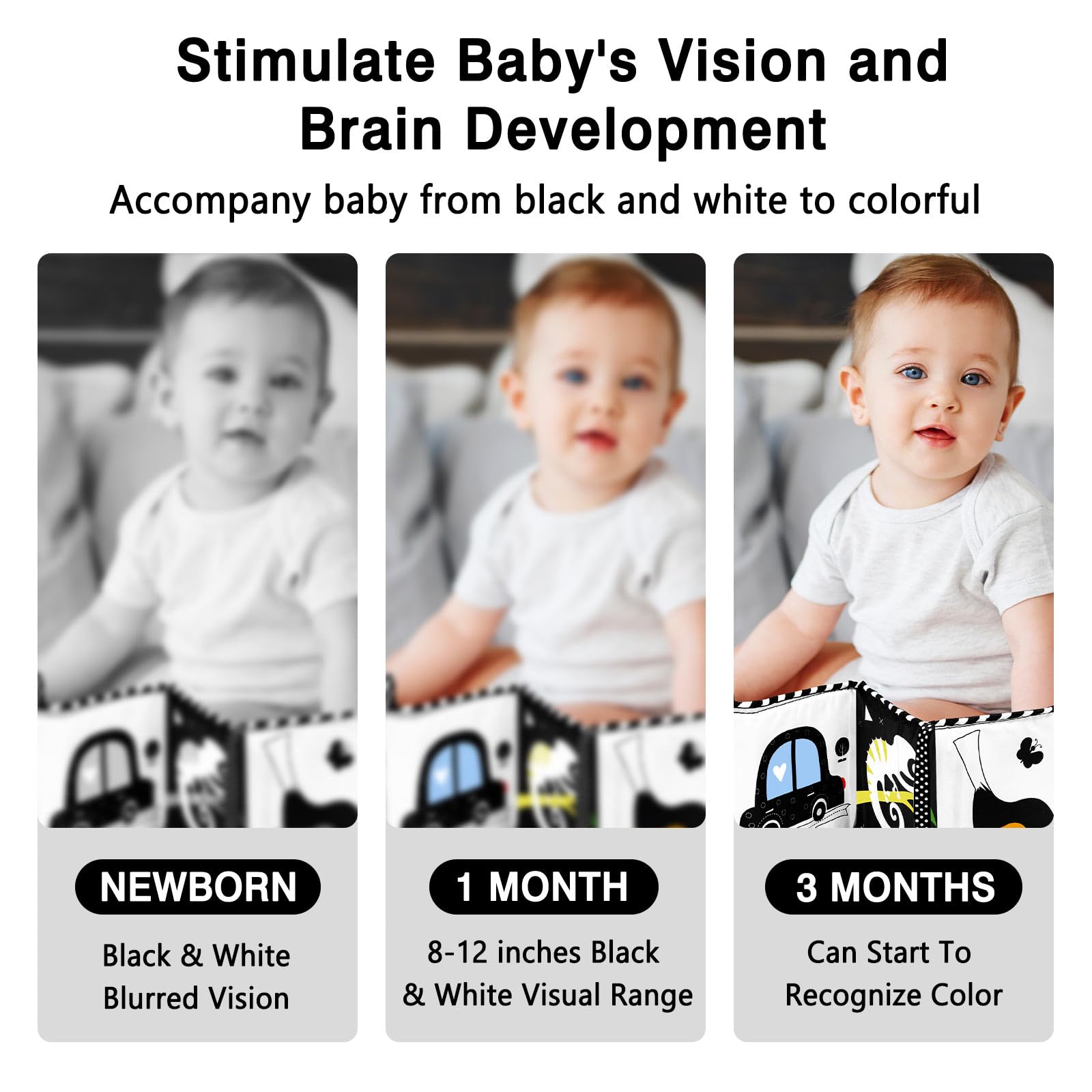 Black and White High Contrast Baby Toys for Newborns 0-6 Months - Soft Sensory Book & Tummy Time Toys for Visual Stimulation, Brain Development & Montessori Learning - Perfect Infant Gift (Elephant Design) for Nursery, Playtime & Early Education