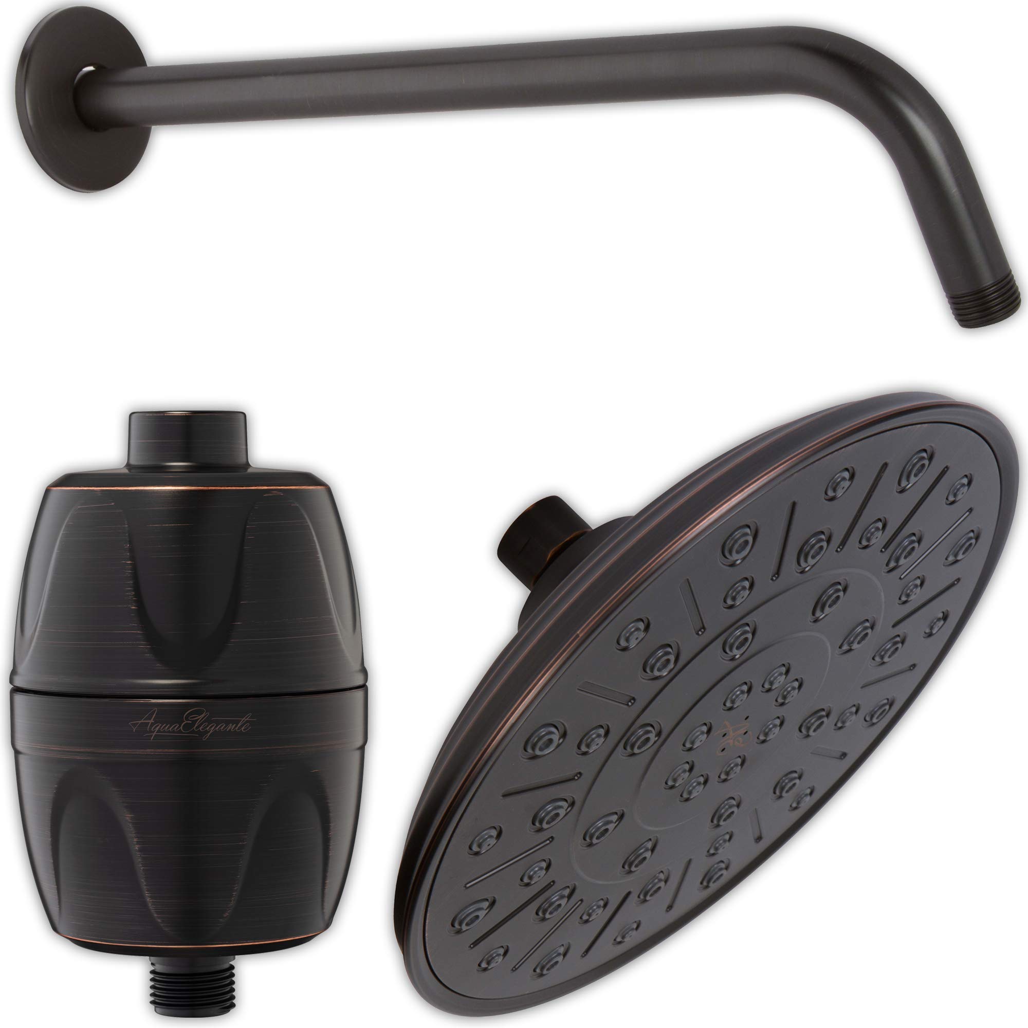 8 Inch Luxury Rainfall Shower Head with Water Filter - Removes Chlorine, Oil-Rubbed Bronze Finish, 2.5 GPM Flow Rate + 12 Inch Shower Arm & Flange - Perfect for Spa-Like Bathroom Experience & Skin Protection