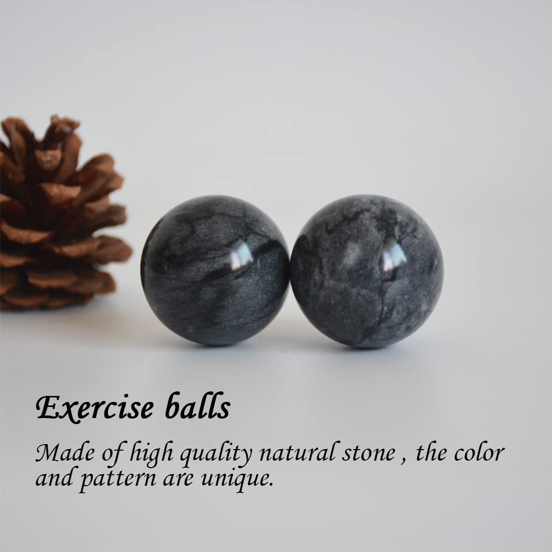 Chinese Exercise Massage Balls - Grey-Black Marble Baoding Balls for Stress Relief, Hand Therapy & Arthritis Relief (1.4 Inch with Storage Bag) | Perfect for Tai Chi, Zen Meditation & Finger Relaxation
