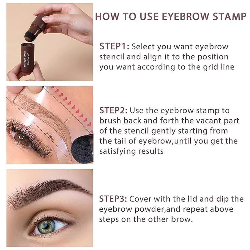 Nilzone Eyebrow Stamp Shaping Kit - Waterproof Eyebrow Powder Stamp with 3 Reusable Stencils for Thicker, Fuller Brows | Includes Eyebrow Pen Brushes | Long-Lasting, Buildable Makeup for Everyday Glam & Special Occasions