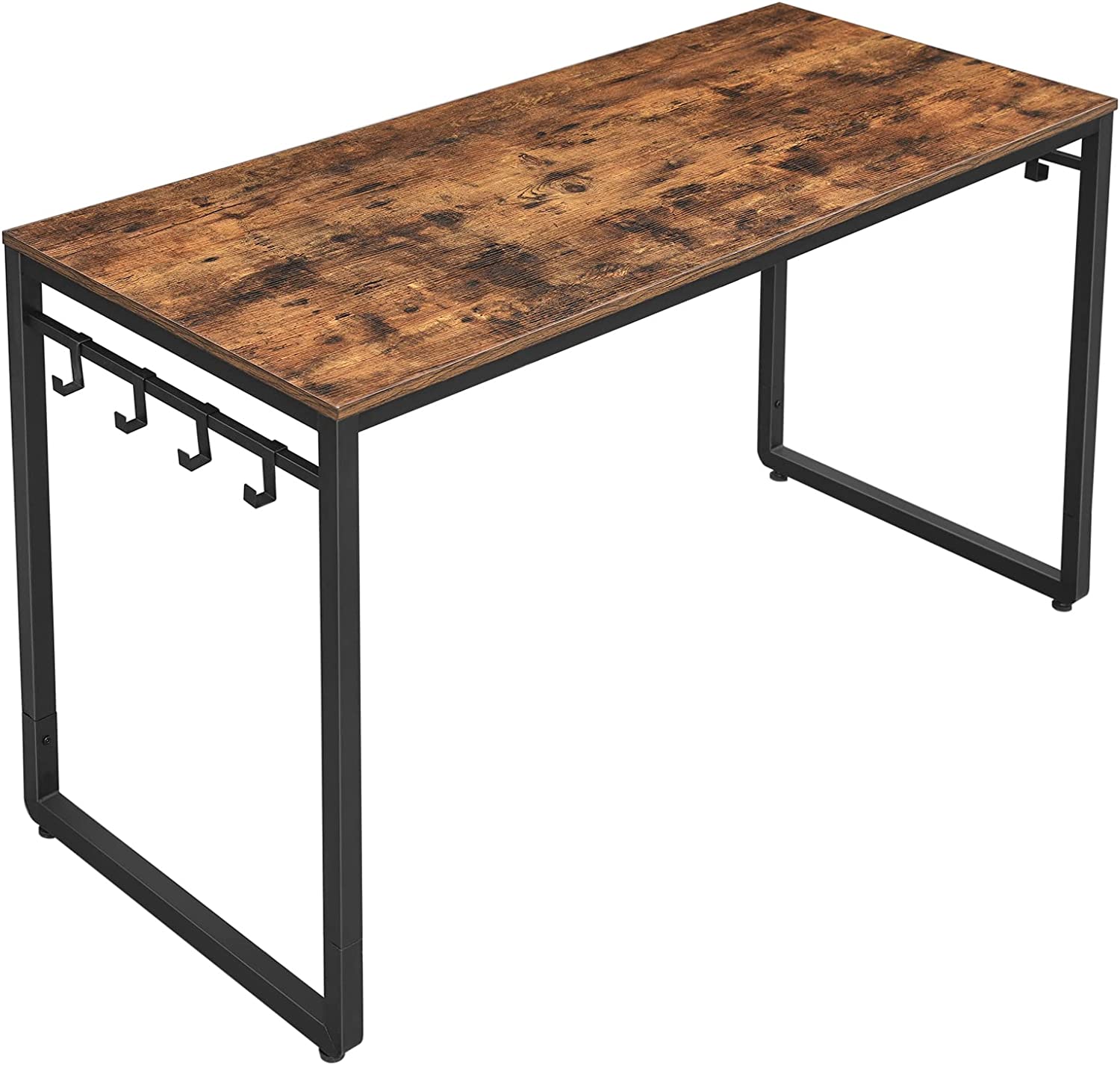 VASAGLE 55 Inch Industrial Computer Desk with Metal Frame and 8 Hooks - Rustic Brown Writing Desk for Home Office, Study & Work from Home - Perfect for Small Spaces, Gaming & Remote Work Setup