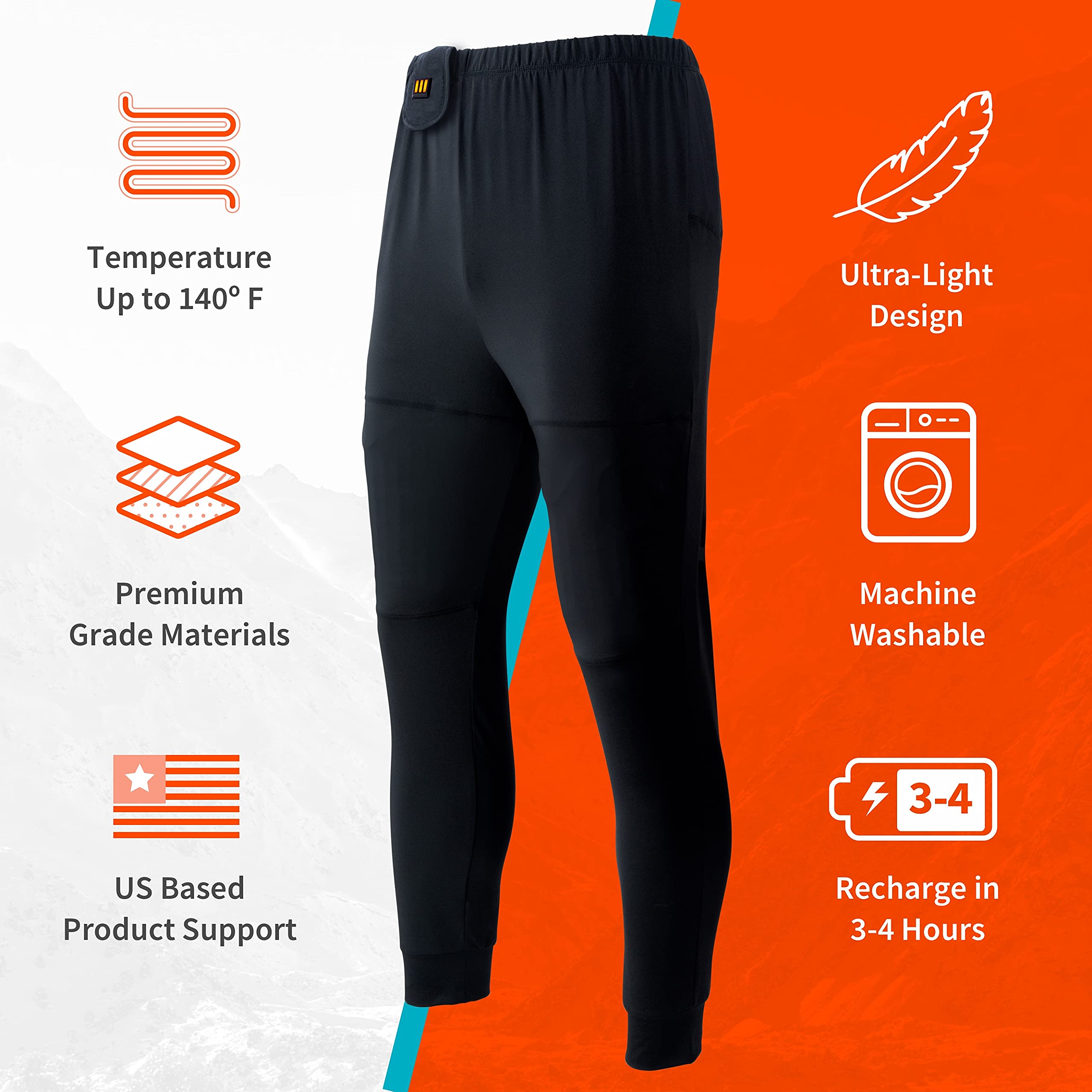 Basecamp Men’s Heated Base Layer Pants - 8 Hours of Warmth | Rechargeable Battery & USB Charger Included | Winter Thermal Underwear for Skiing, Hiking & Outdoor Activities