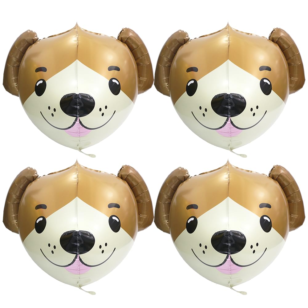 4D Animal Dog Head Shaped Balloons - 4 Pack 22'' Brown Cartoon Dog Foil Balloons for Puppy Birthday Party, Baby Shower, Dog Themed Decorations & Pet Celebration Supplies | Perfect for Indoor & Outdoor Decor, Photo Backdrops, and Festive Events