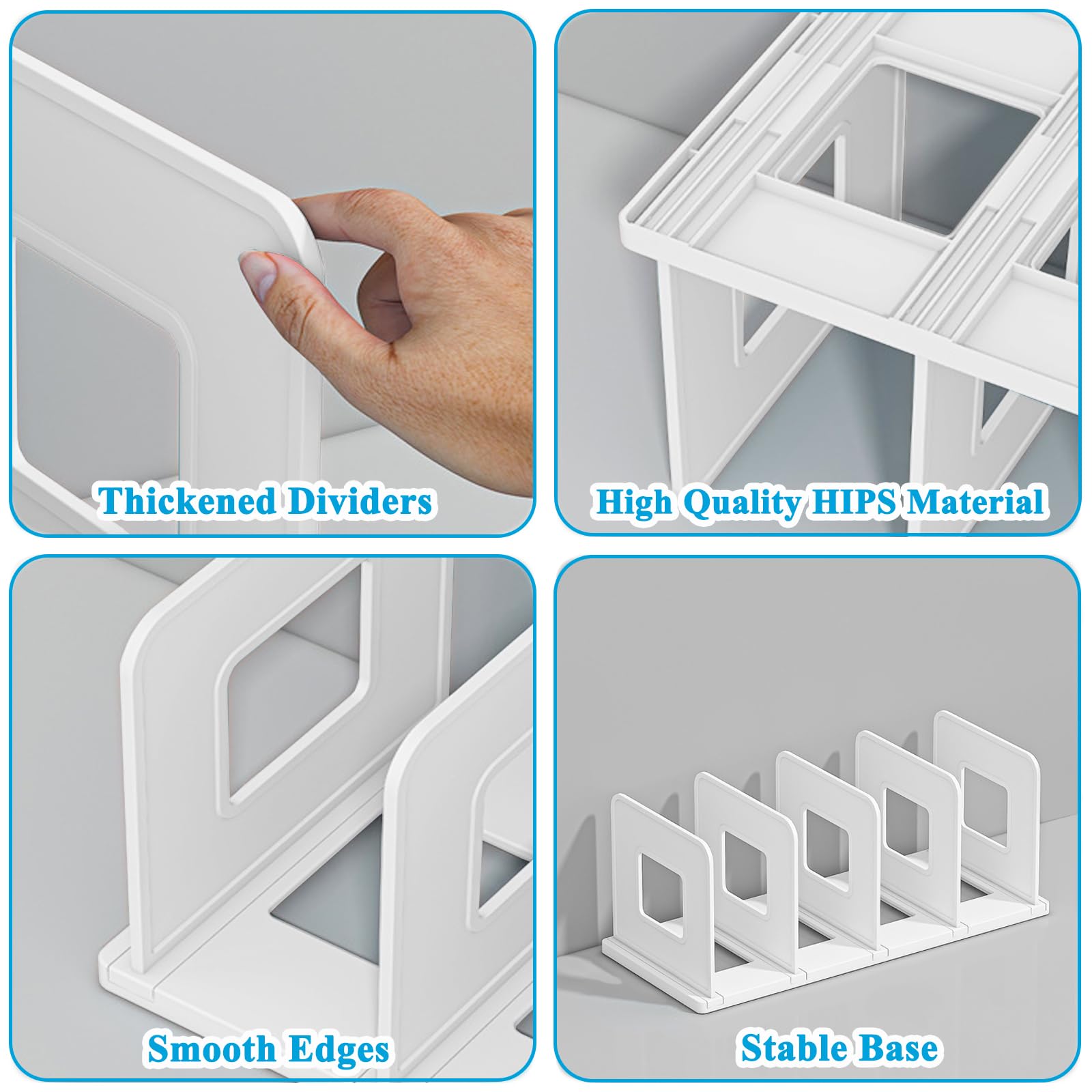 SAYEEC Vertical Desktop File Organizer - 4-Section Adjustable Plastic Book Holder, Shelf Dividers for Desk, Closet, Purse & Mail Storage - Perfect for Office, Home & School Use (White)