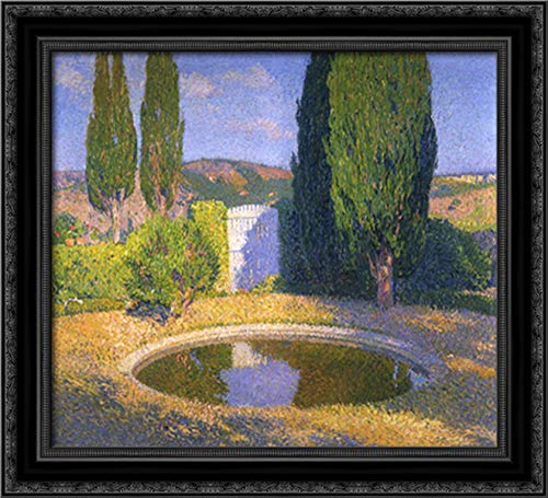 Henri Martin Black Ornate Wood Framed Canvas Art - 22x20 Summer Fountain Painting - Home Wall Decor for Living Room, Bedroom & Office