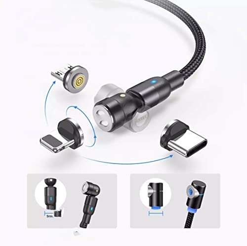 3-in-1 Magnetic Charging Cable with Rotating Tip - Fast 3A USB-C & Android Charger (1M) - Includes L-Shape & Straight Connectors + Cable Holder - Perfect for Phones, Tablets & Office Use