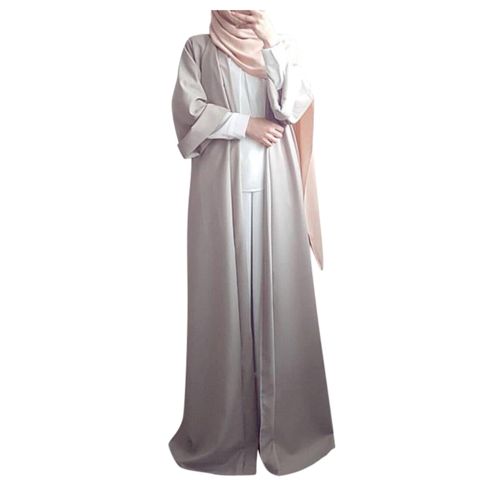 Women's Plus Size V-Neck Long Sleeve Casual Dress with Pockets - Islamic Abaya Cardigan for Ramadan, Swimwear Cover-up & Everyday Wear