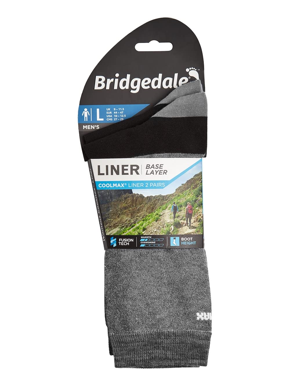 Bridgedale Men's Coolmax Moisture-Wicking Base Layer Liner Socks - 2 Pack for Hiking, Running & Outdoor Activities
