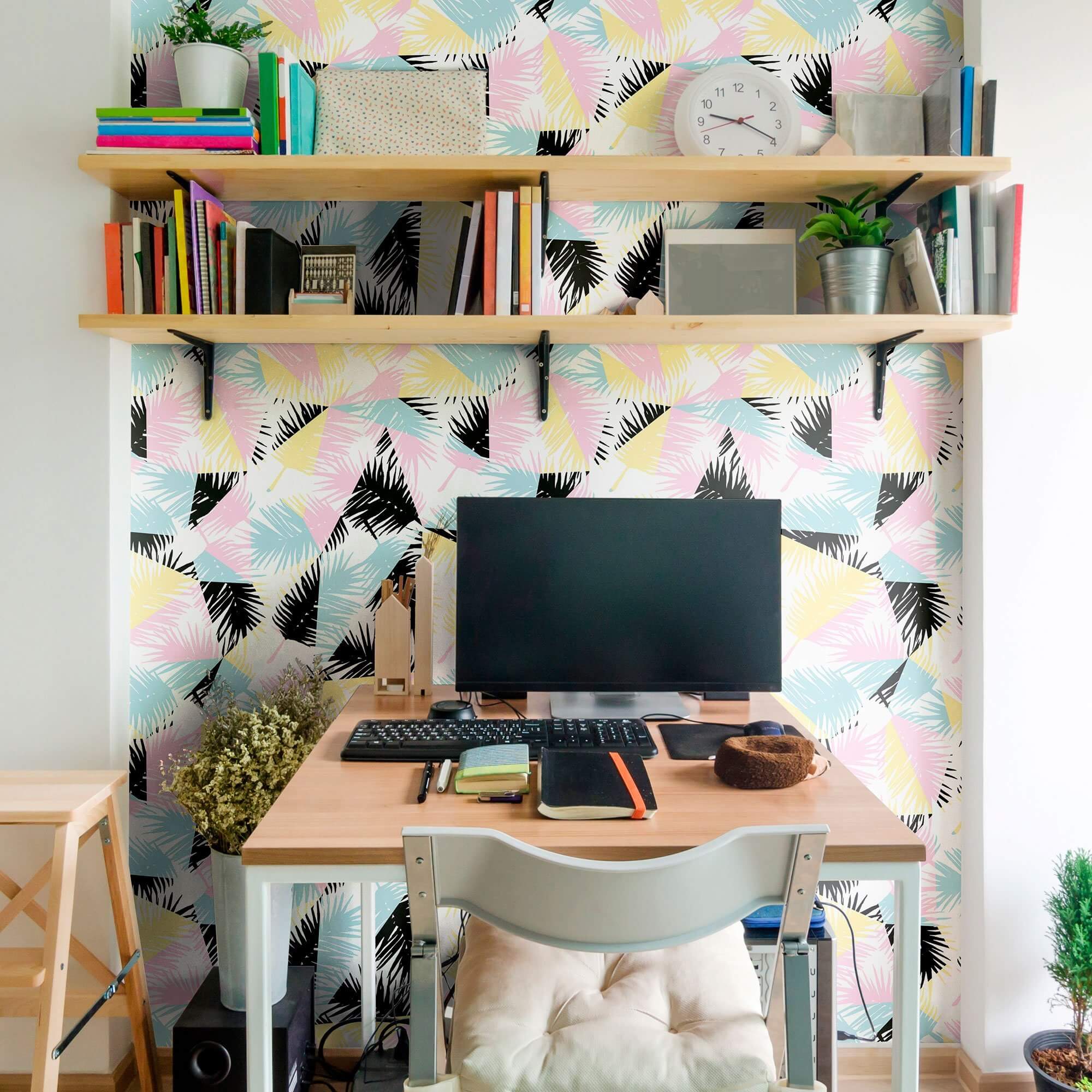 White and Yellow Geometric Peel and Stick Removable Wallpaper - Self-Adhesive Wall Decor for Teens Room, Bedroom, Dorm, Nursery - Easy to Apply & Remove