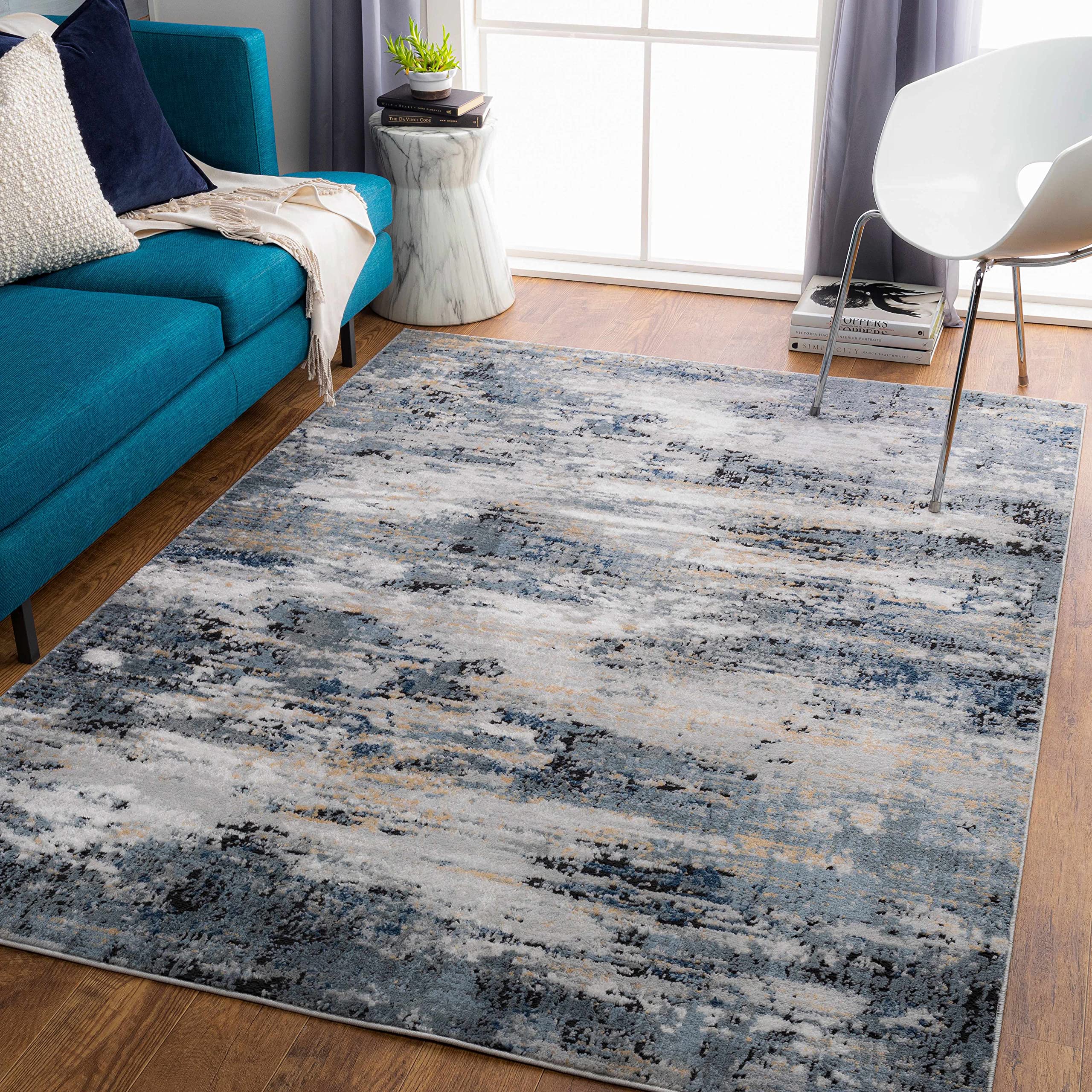 Hauteloom Arnoldsville Modern Area Rug for Living Room & Bedroom - Soft Beige, Black, Gray Colors - 7'10