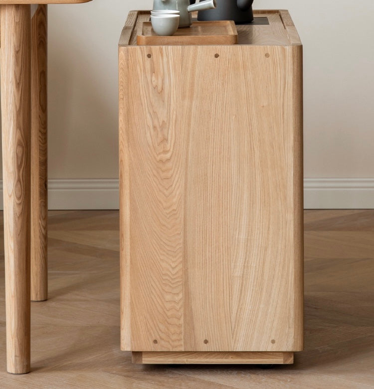 Solid Oak and Ash Wood Tea Maker Mobile Side Cabinet - Portable Side Table for Living Room, Bedroom, or Office