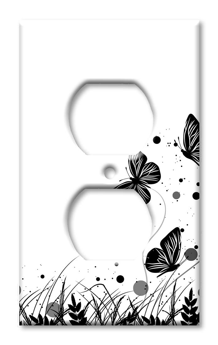 Oversized Art Plates - Jumbo Outlet Cover - Large Switch Plate Cover - Black and White Butterfly Design - Made in USA - Perfect for Home Decor, Living Room, Bedroom and Office Wall Decor