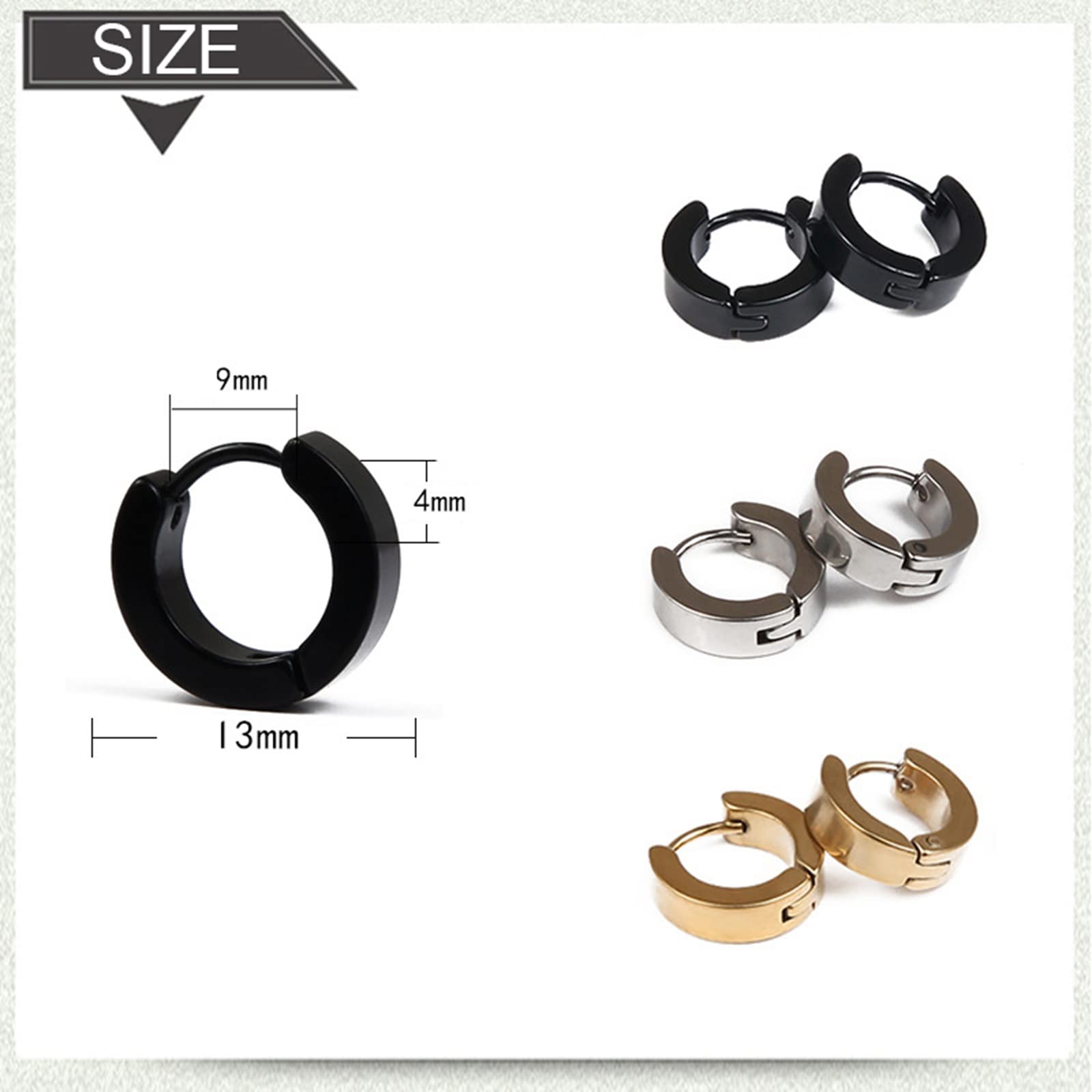 6 Pairs Black Stud Earrings for Men & Women - Stainless Steel Hoop Earrings Set - Durable & Hypoallergenic Jewelry for Daily Wear, Parties & Gifts