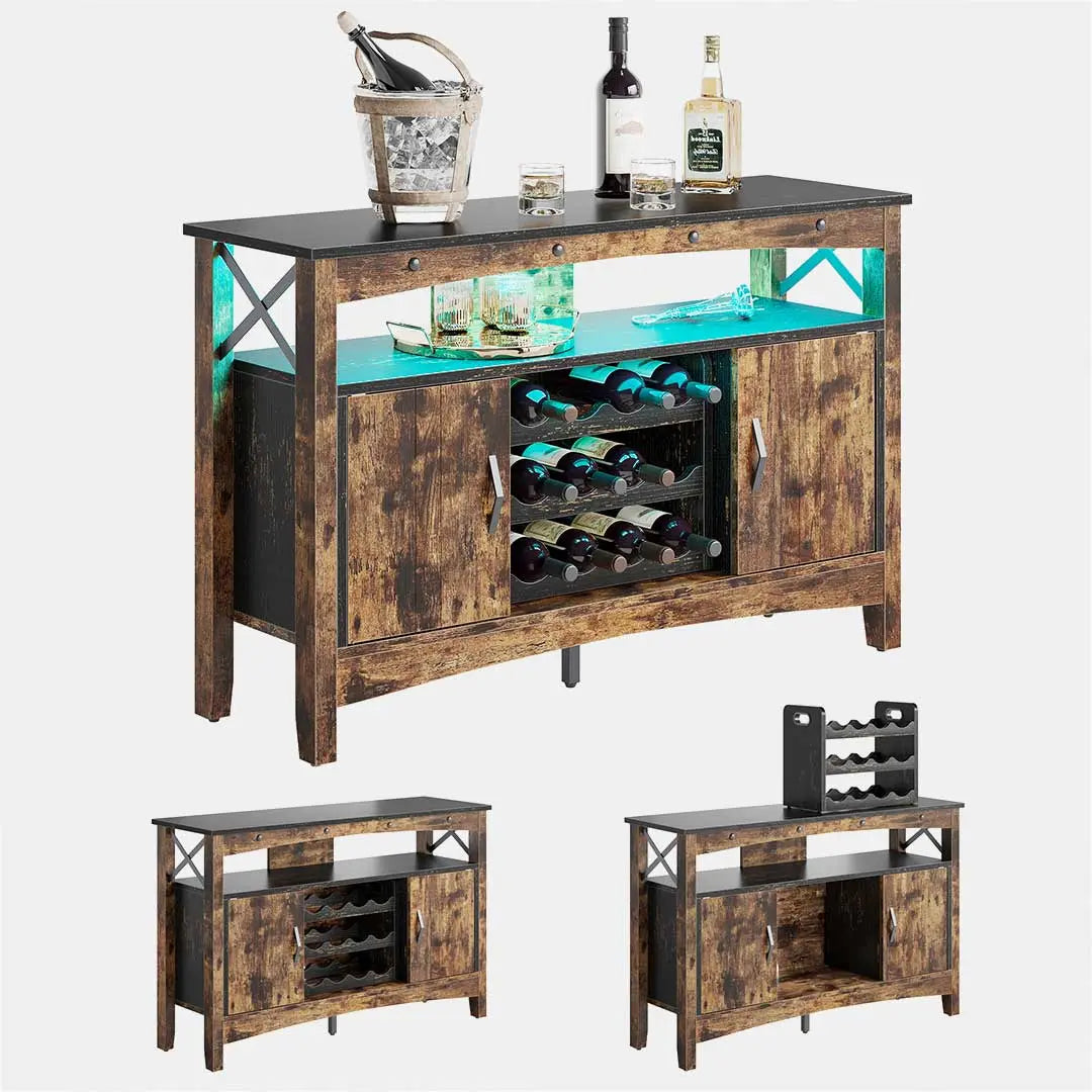 Bestier 50-Inch Modern Bar Cabinet with LED Lighting - Stylish Home Bar Furniture for Living Room, Dining Room or Entertainment Area