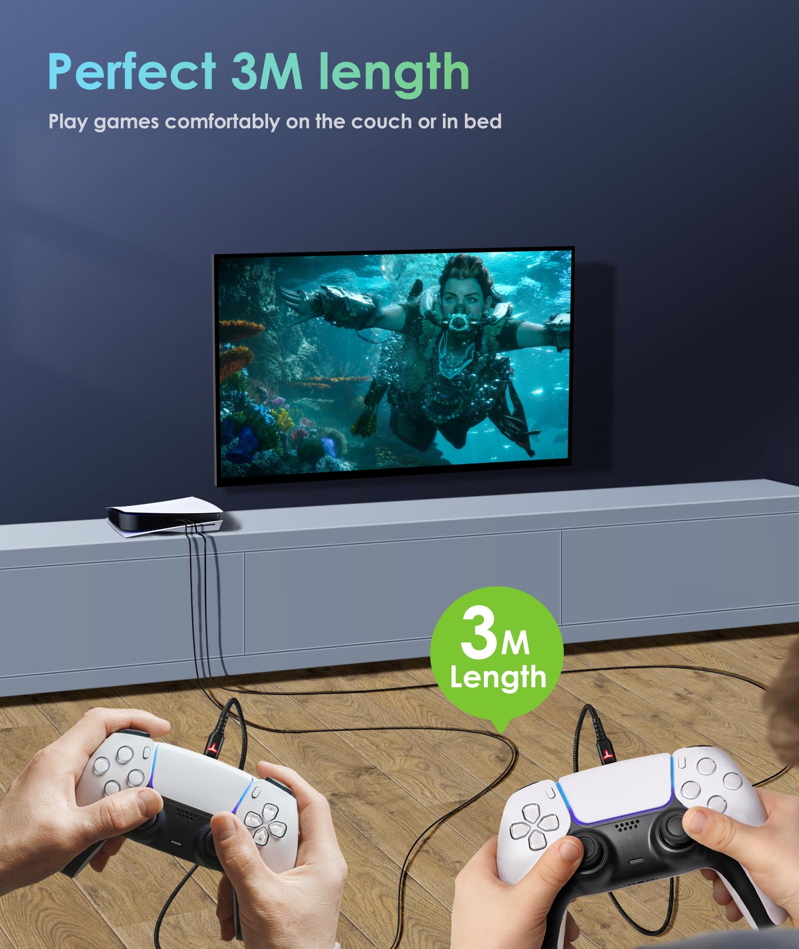 6FT Dual Pack Fast Charging Cable for PS5/Xbox Series X/S/Switch Controllers - Nylon Braided USB-C Cord with LED Indicator | Gaming Accessories for Home & Travel Use